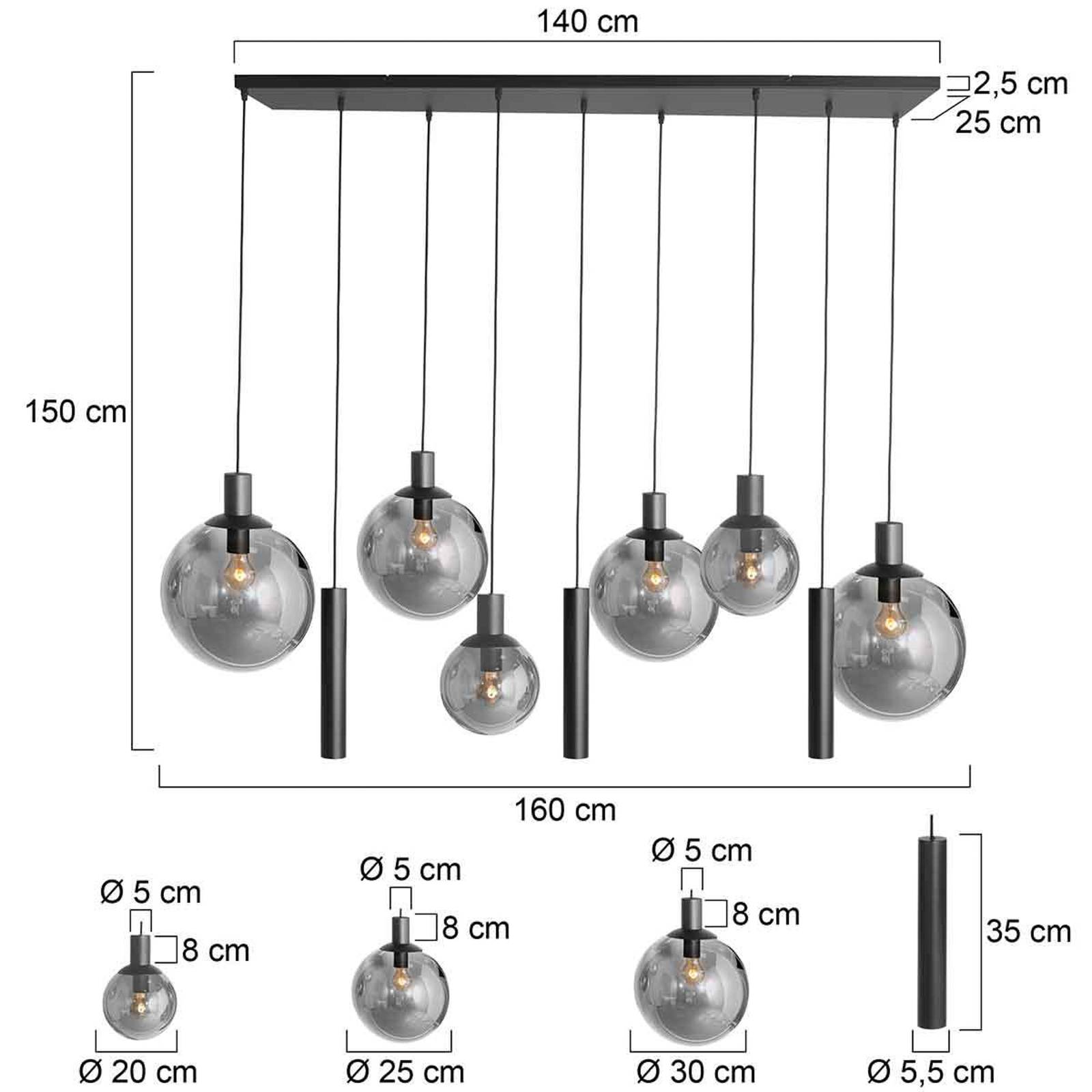 Bollique hengelampe svart 9 lyskilder lang glass metall