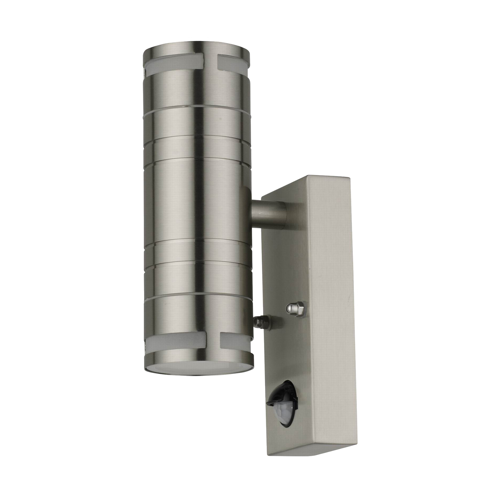 Lindby Catalin outdoor wall light, sensor, 2-bulb, stainless steel, glass, GU10, 35 W, energy efficiency: A++, W: 7 cm, H: 21.6 cm