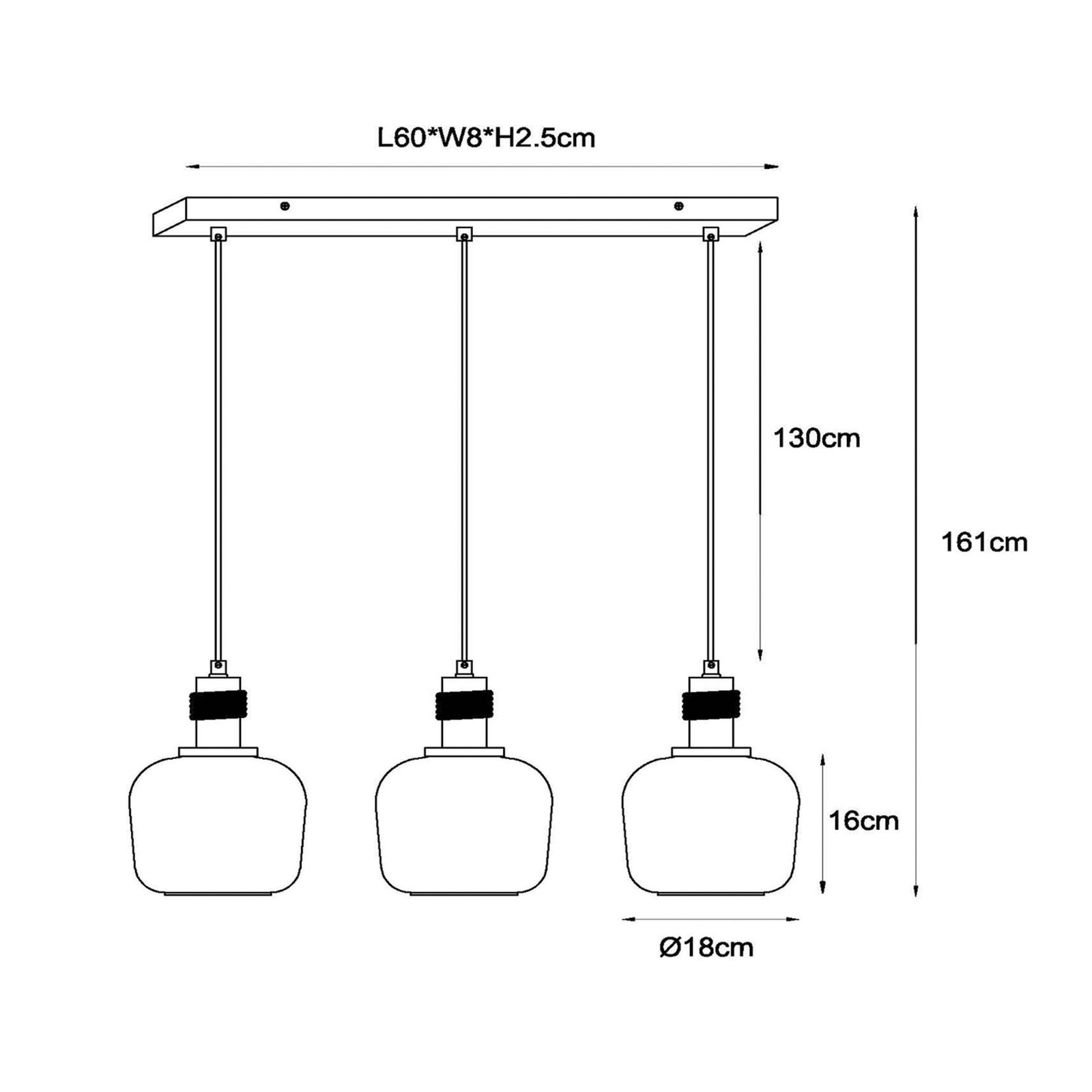 Hanglamp Ilona, glas, zwart/oranje, 3-lamps