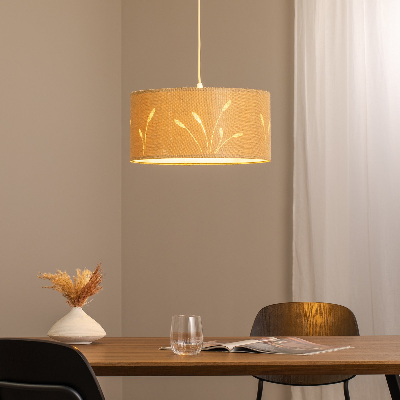 Hängeleuchte Boho Auris, beige, Ø 40 cm, Textil