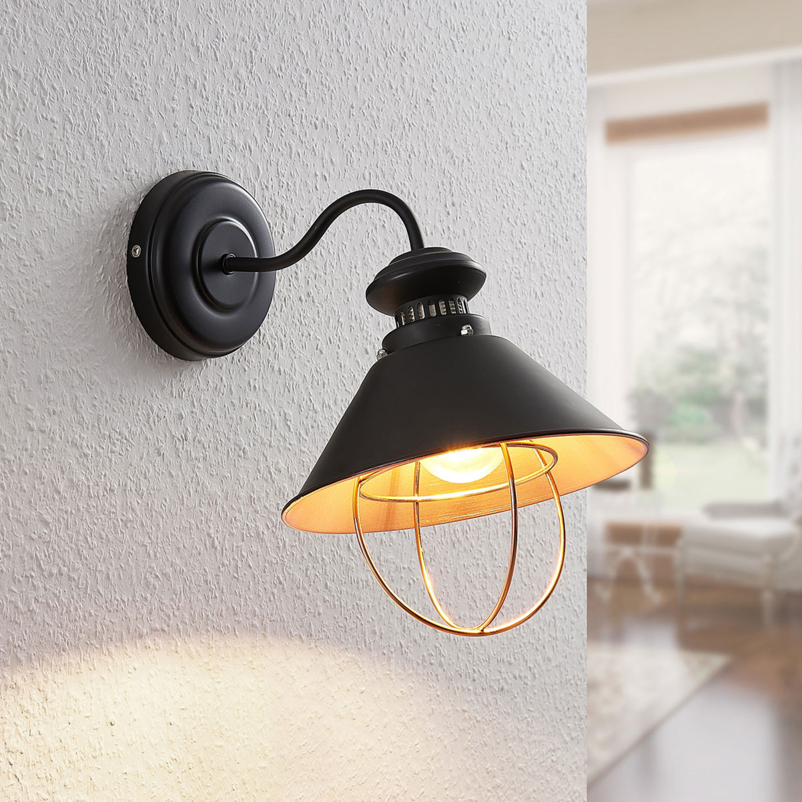 Wandlampe Aloisia mit Käfig, schwarz kupfer Wandlampe Aloisia mit Käfig, schwarz kupfer
