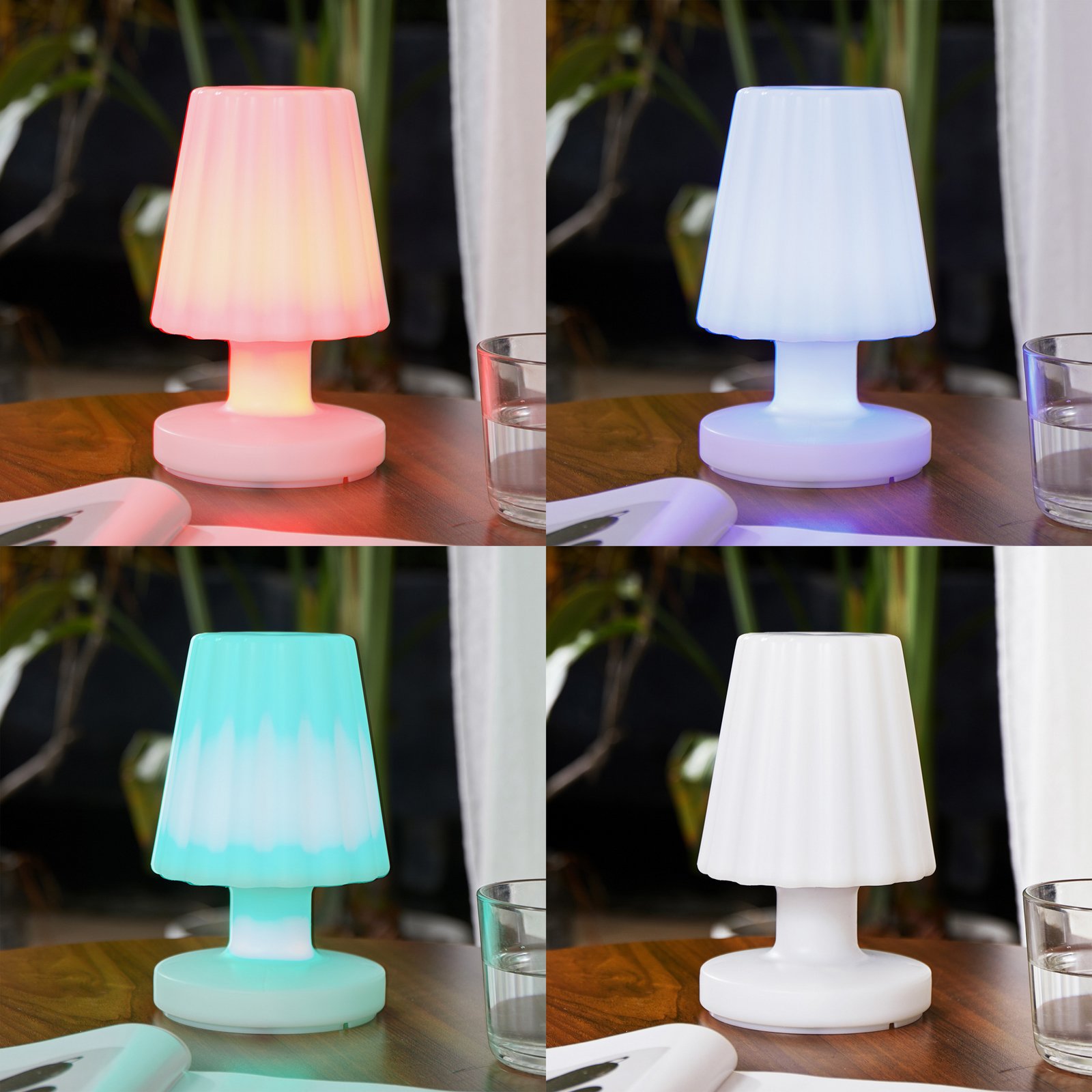 Lindby LED uzlādējama galda lampa Jovem, balta, plastmasas, RGB