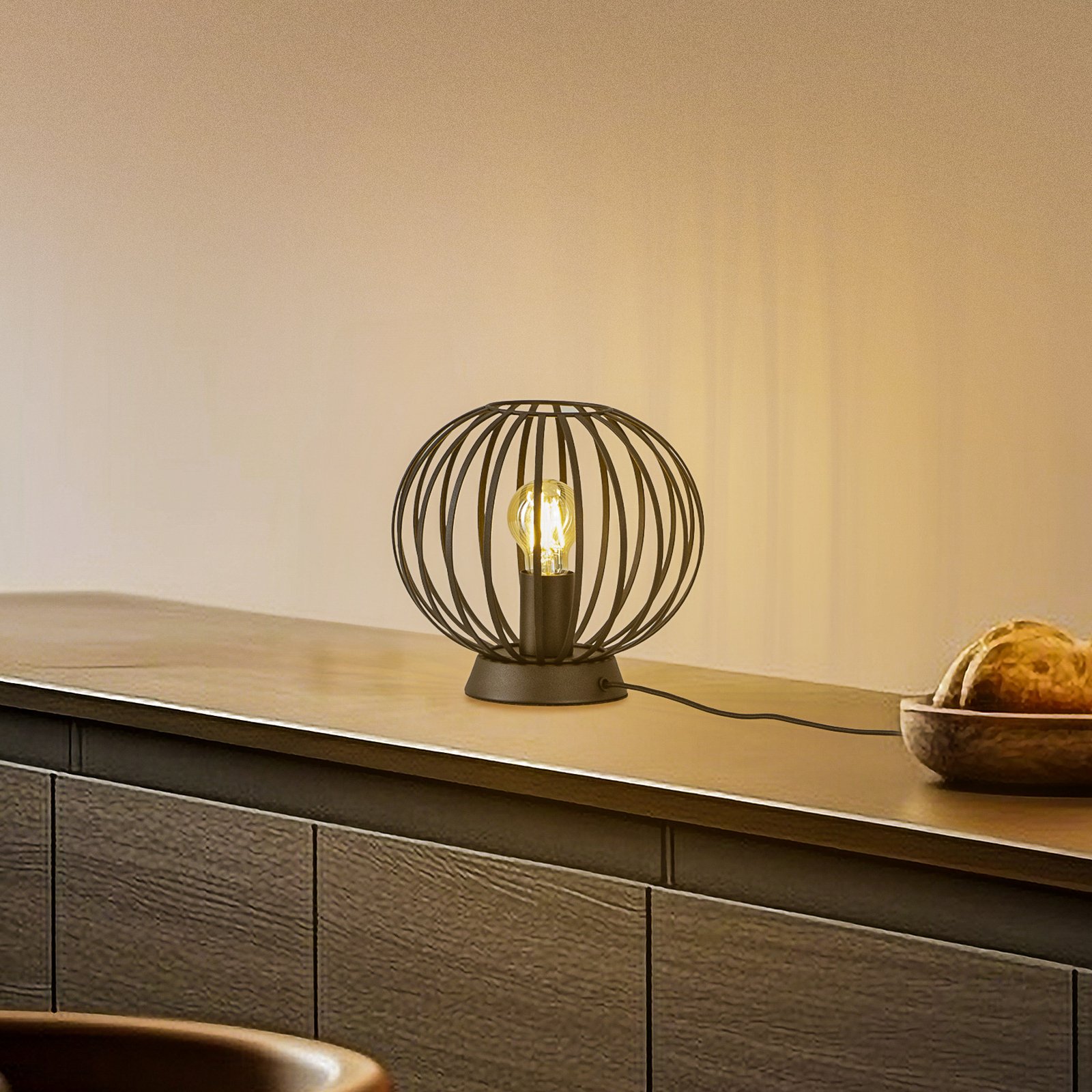 Lindby Maivi lámpara de mesa jaula negro 25 cm