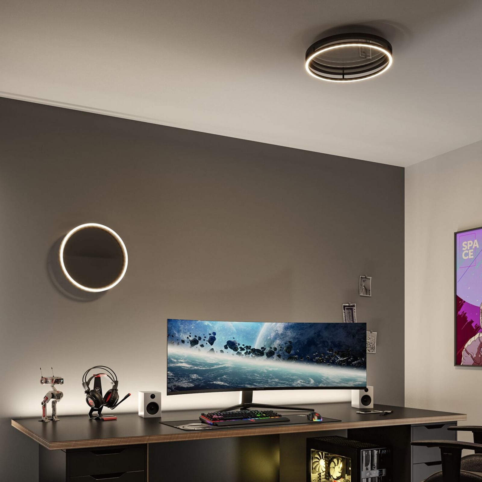Paulmann LED-taklampa Spaceglow One, svart, Ø39 cm, RGBW Paulmann LED-taklampa Spaceglow One, svart, Ø39 cm, RGBW