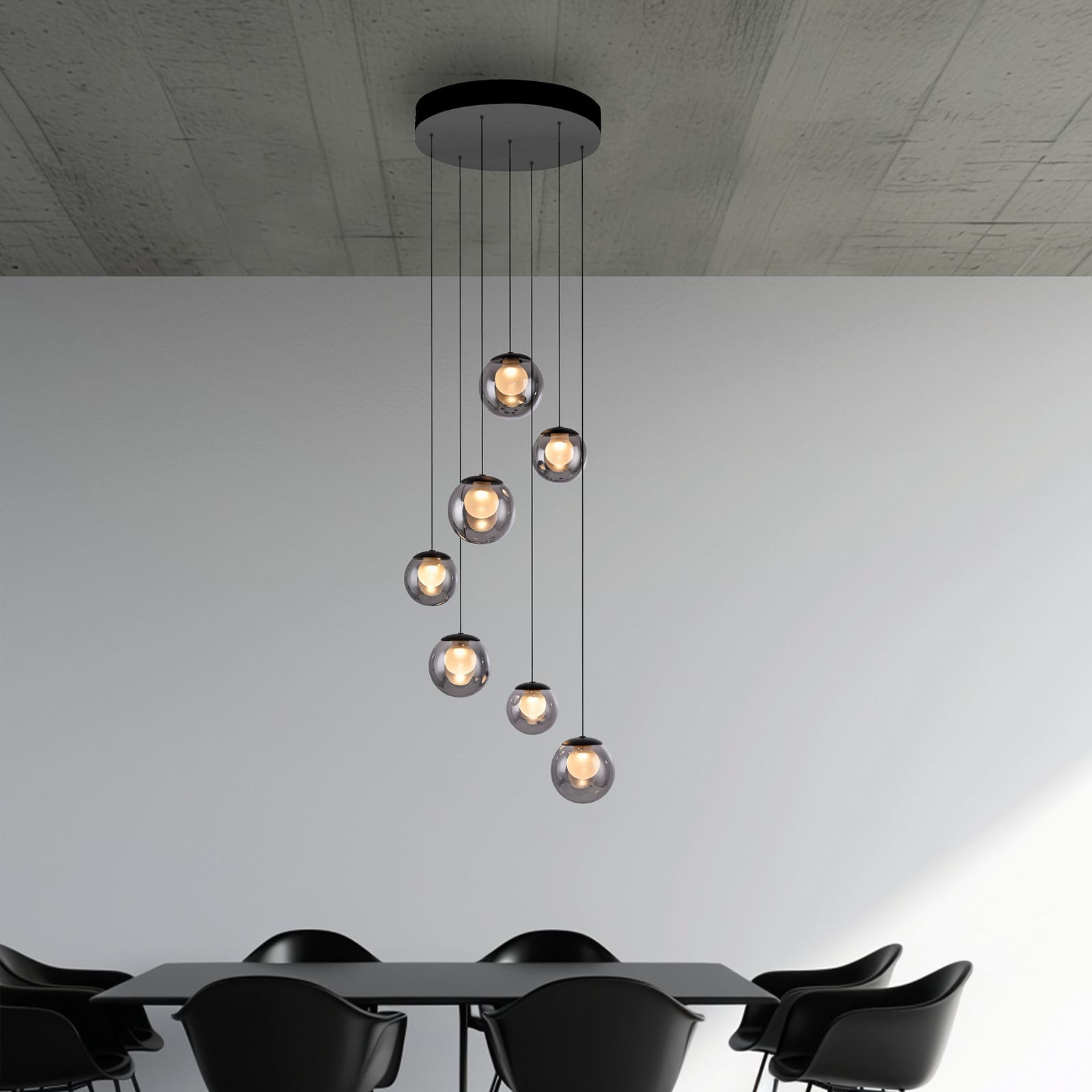 Popup LED-Hängelampe, grau/rauchgrau, Ø 40 cm, 7-flg. - PURE Popup LED-Hängelampe, grau/rauchgrau, Ø 40 cm, 7-flg. - PURE