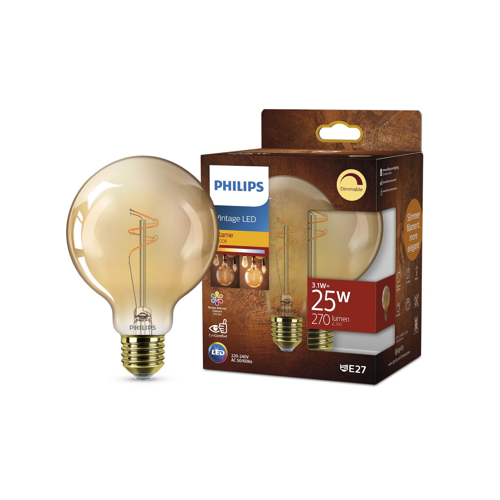 Philips LED-Globelampe E27 G95 3.1 W gold 1.800 K dimmbar