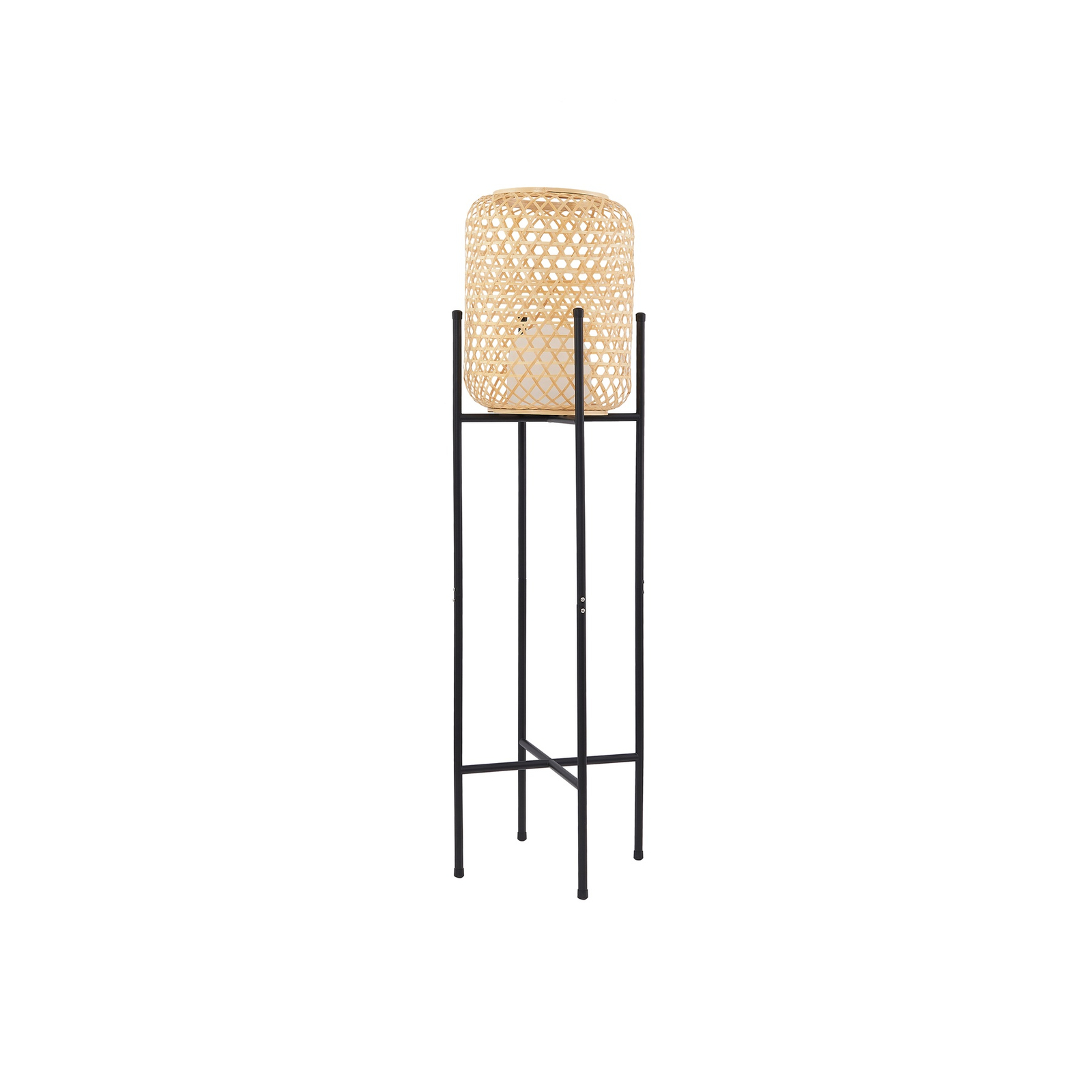 Lucande LED rechargeable floor lamp Adebi, black, bamboo, Ø32.5cm