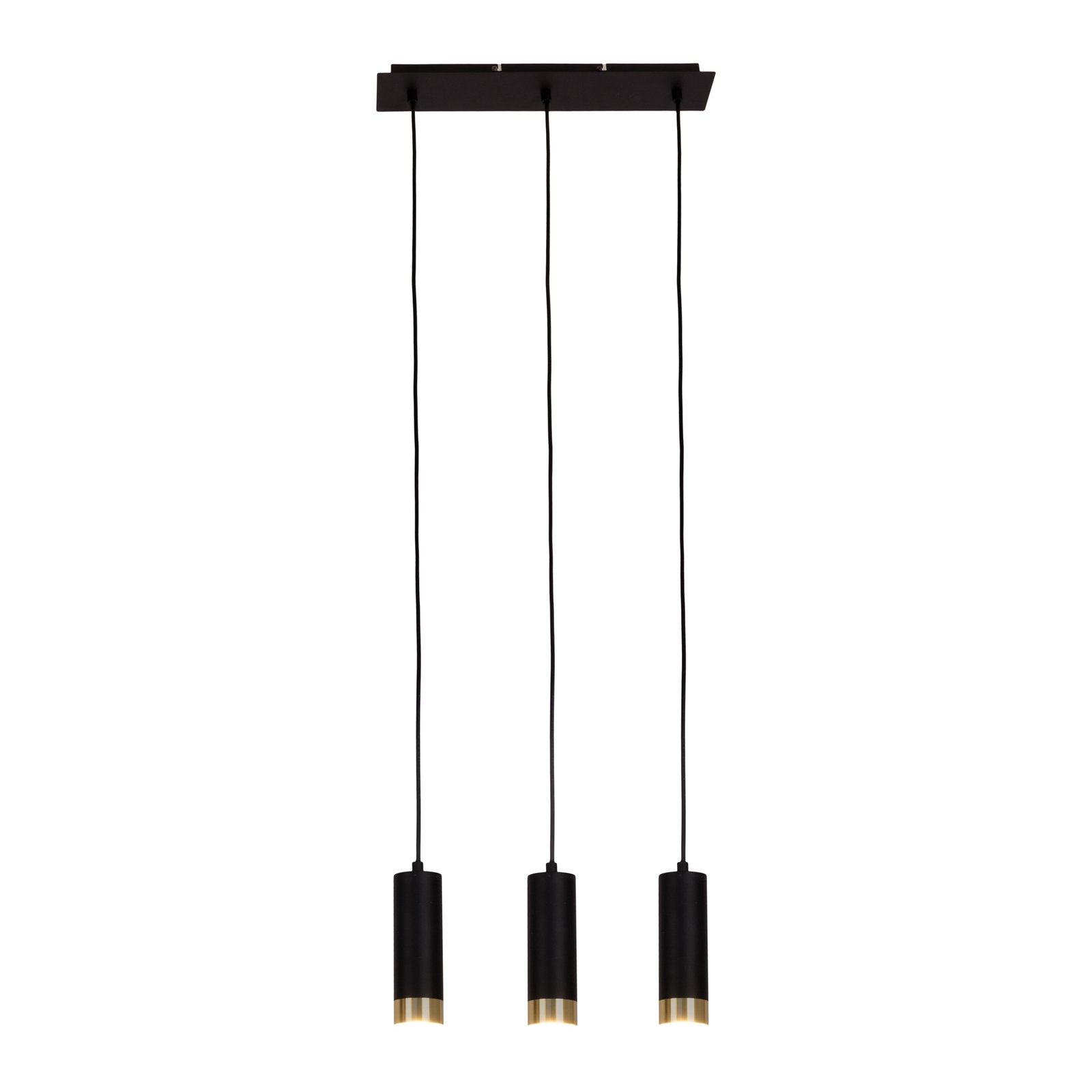 Fridu pendant light, black, 3-bulb, linear