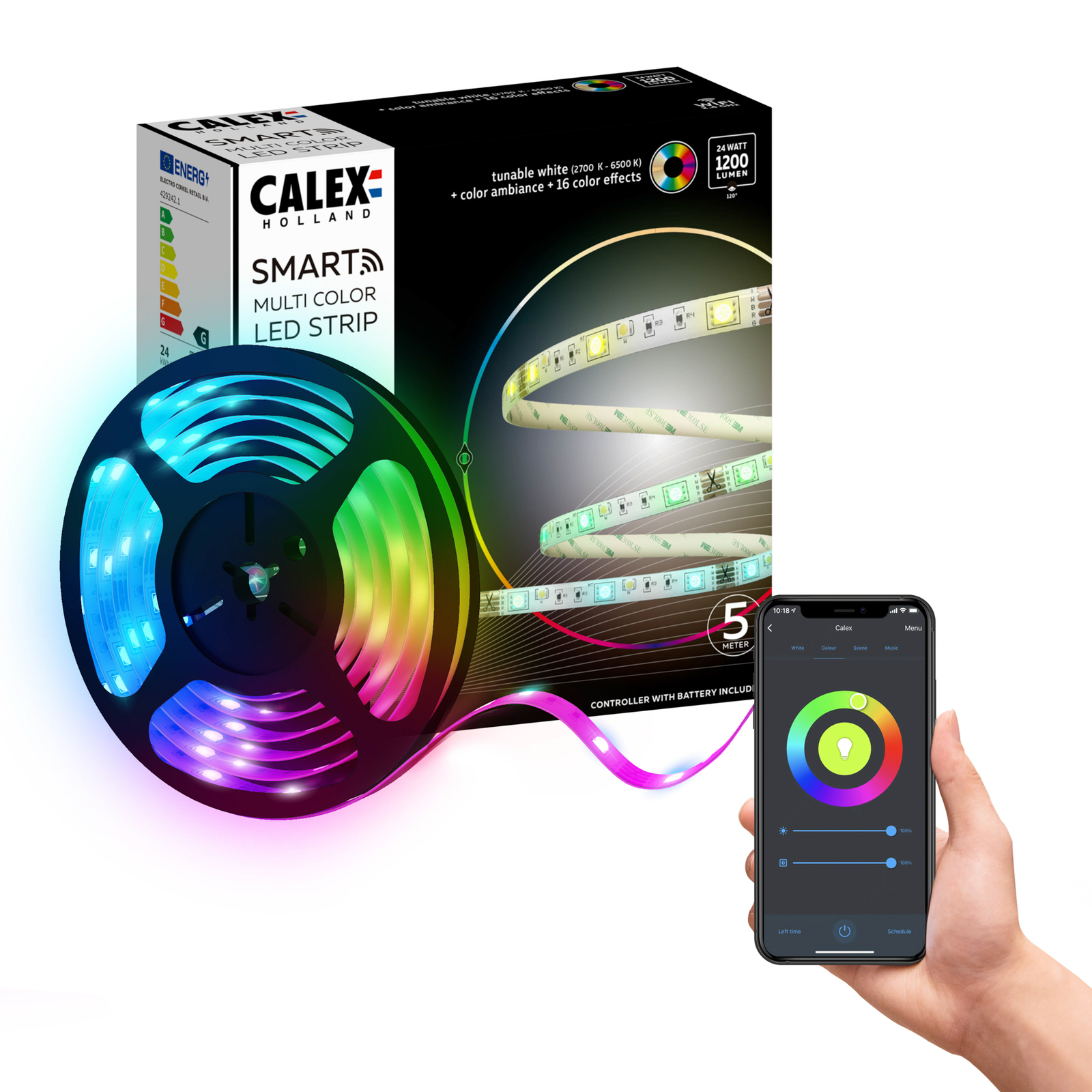 Calex Smart LED Striplight RGBW, 5 m, télécommande
