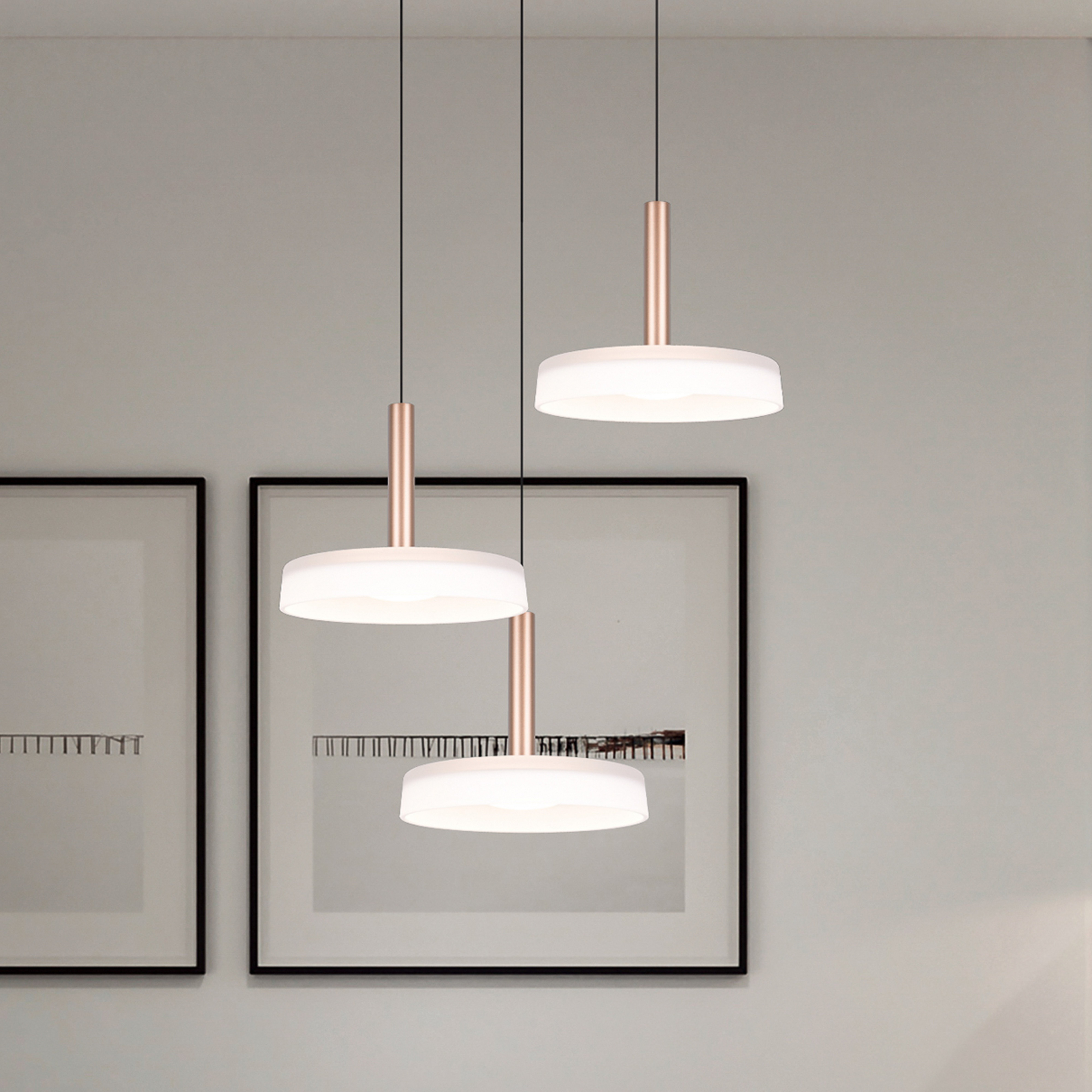 Závěsné svítidlo LED Celeste, bílá/hnědá, Ø 35 cm 3 světla, sklo tlumené