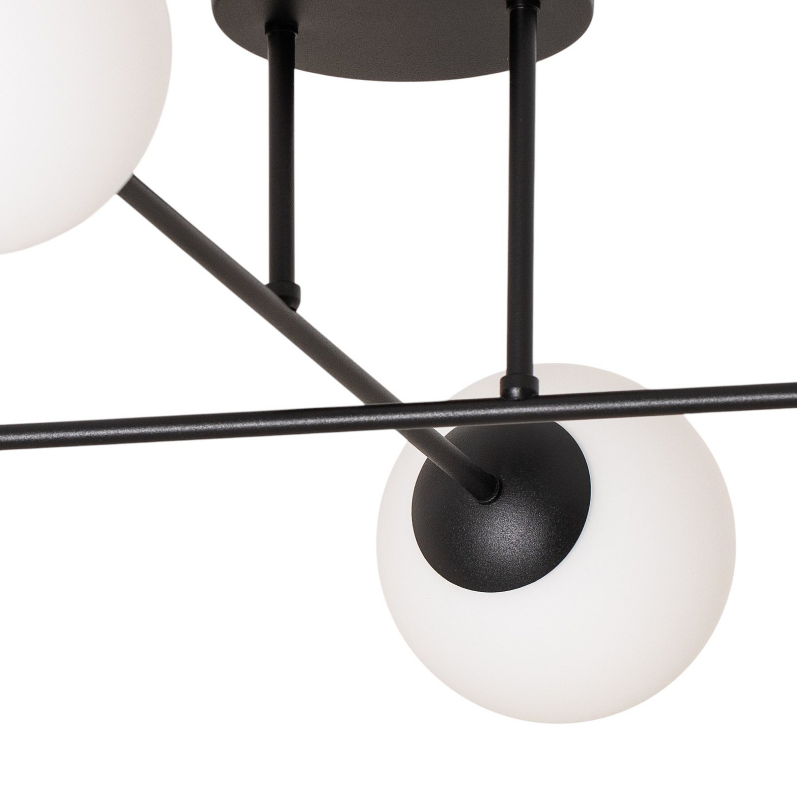 Glassy ceiling lamp, 4-bulb, crossed, black/opal