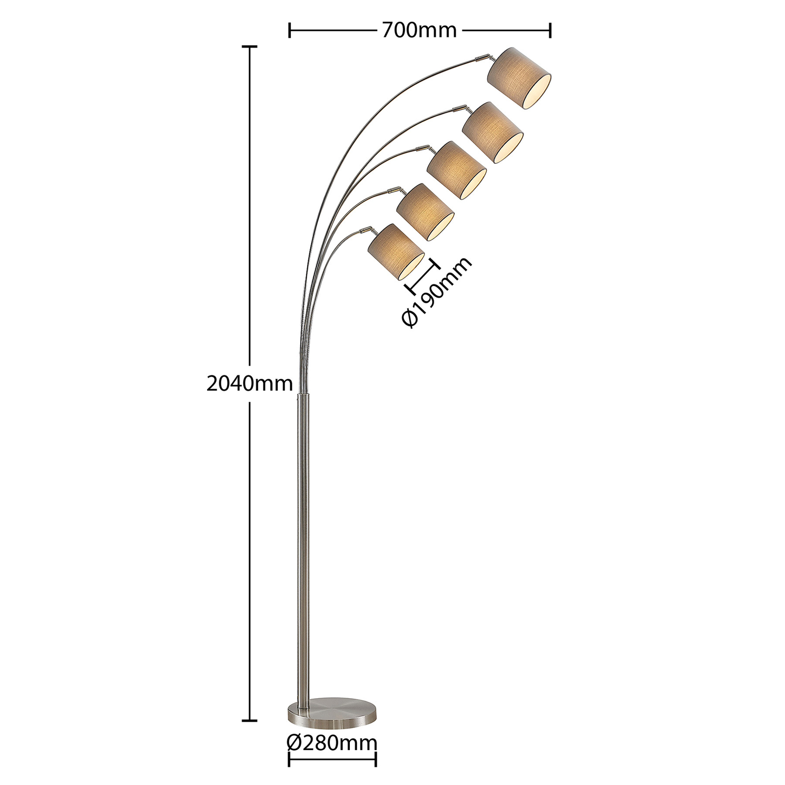 Lindby Abiram lampadaire, nickel/taupe