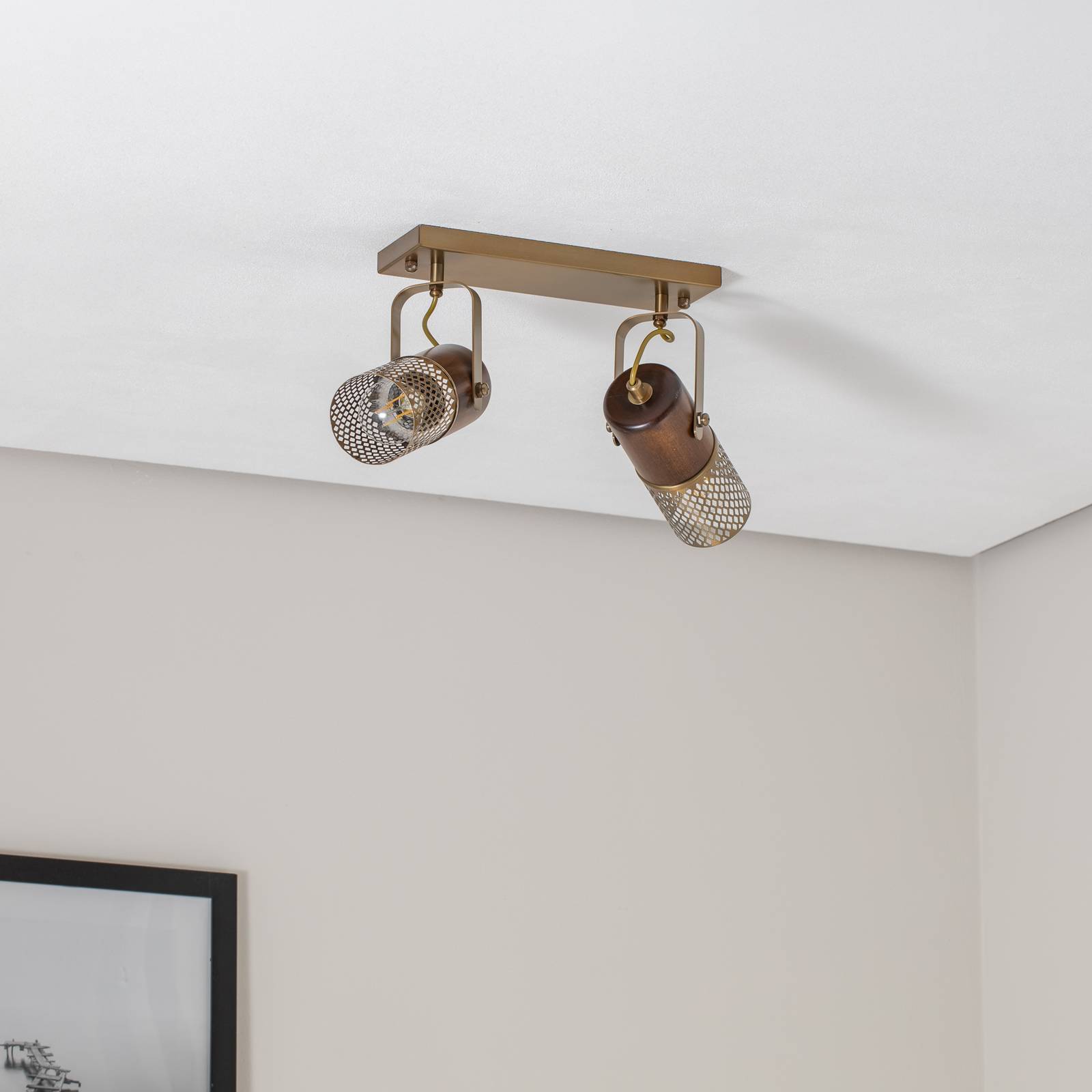 Lampa sufitowa Albrecht antyczne złoto długość 32 cm metal/drewno 2fl.