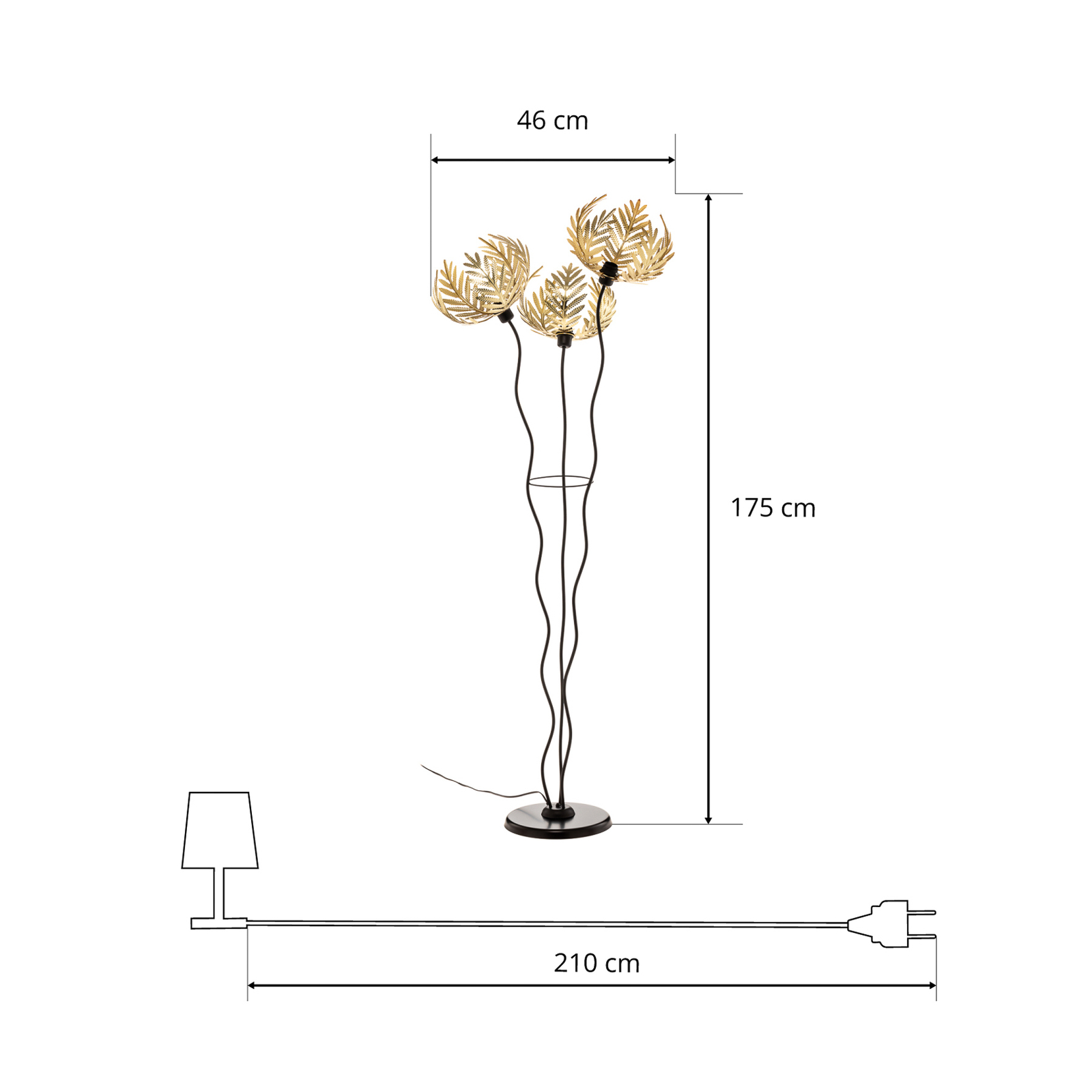 Stehleuchte Dubai, Palmendekor, 3-flg., gold