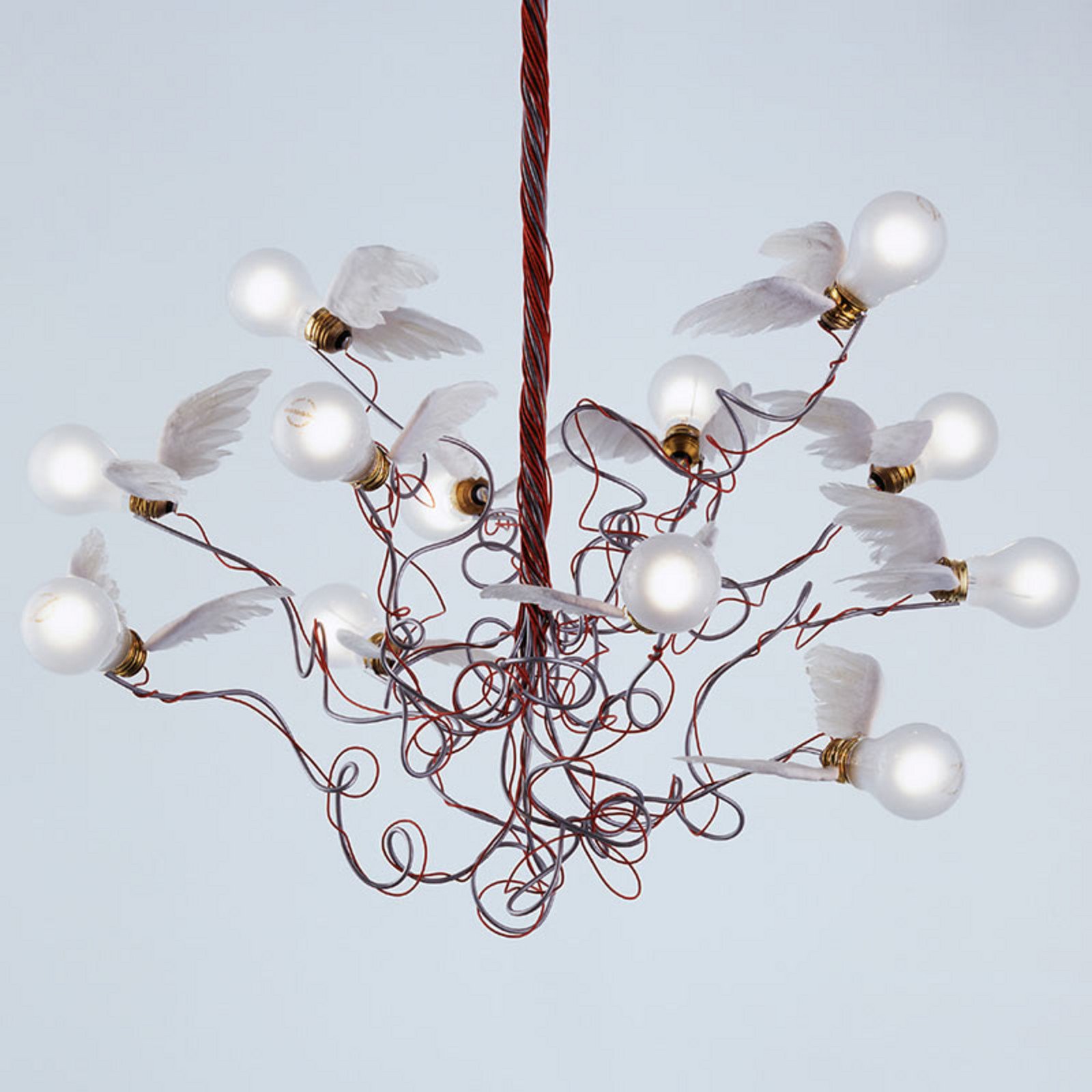 Ingo Maurer Birdie - lampă susp. LED cablu roșu - Camera de zi / sufragerie - Design - argintiu alb - Metal
