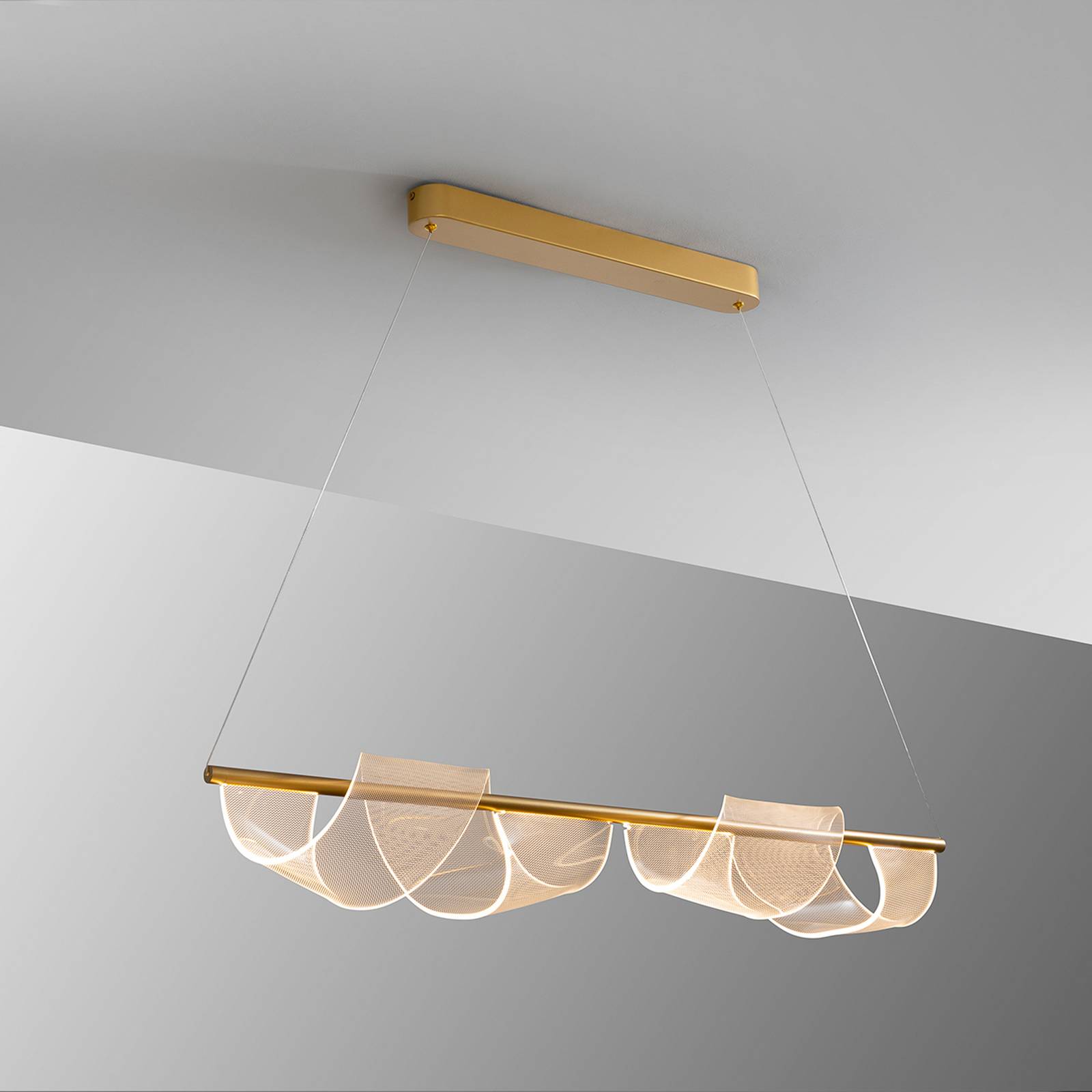 Lampa wisząca Velas LED, długa, kolor złoty, metal, tworzywo sztuczne
