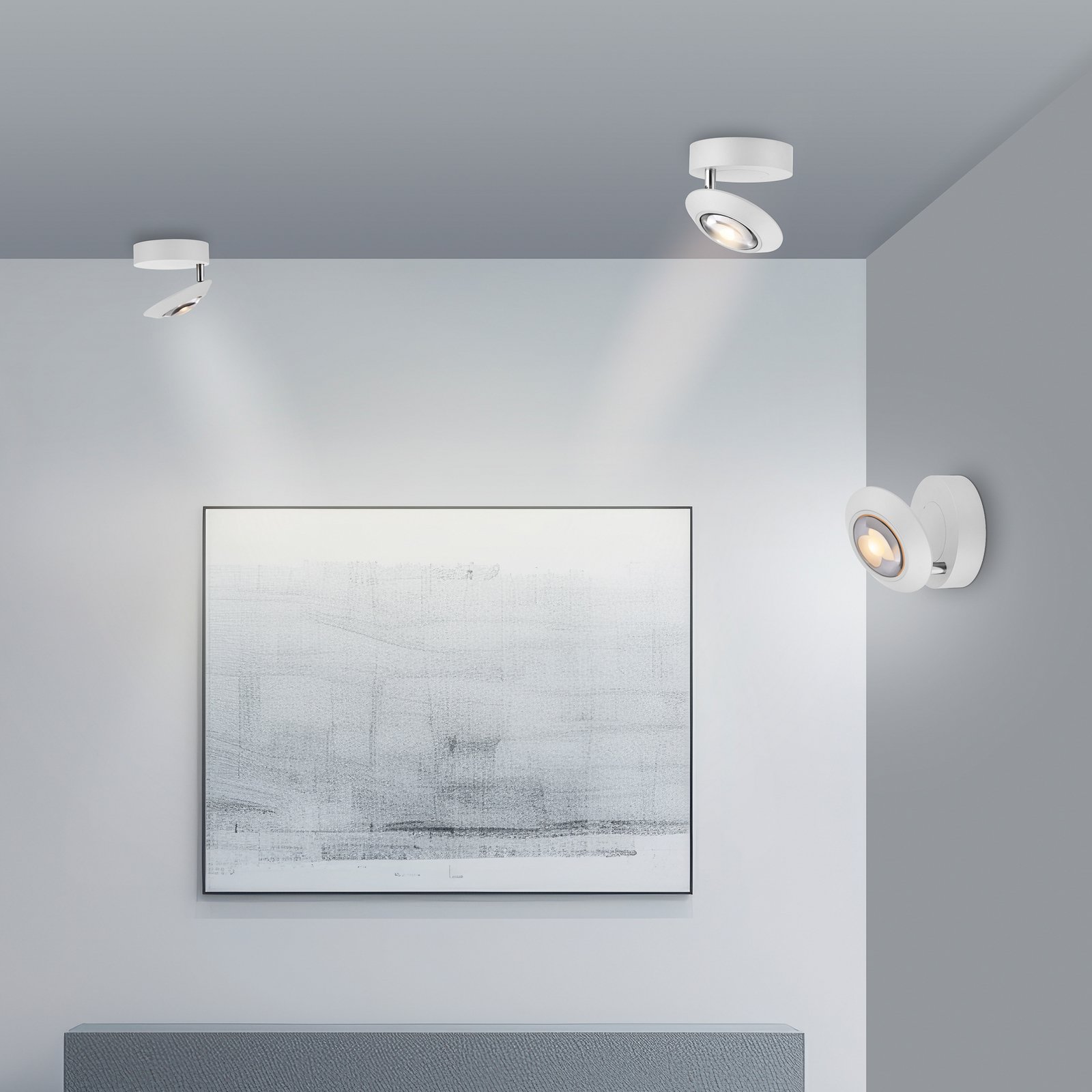 PURE LED таванска лампа Oculis, бяла, Ø 15 cm, желязо/стъкло
