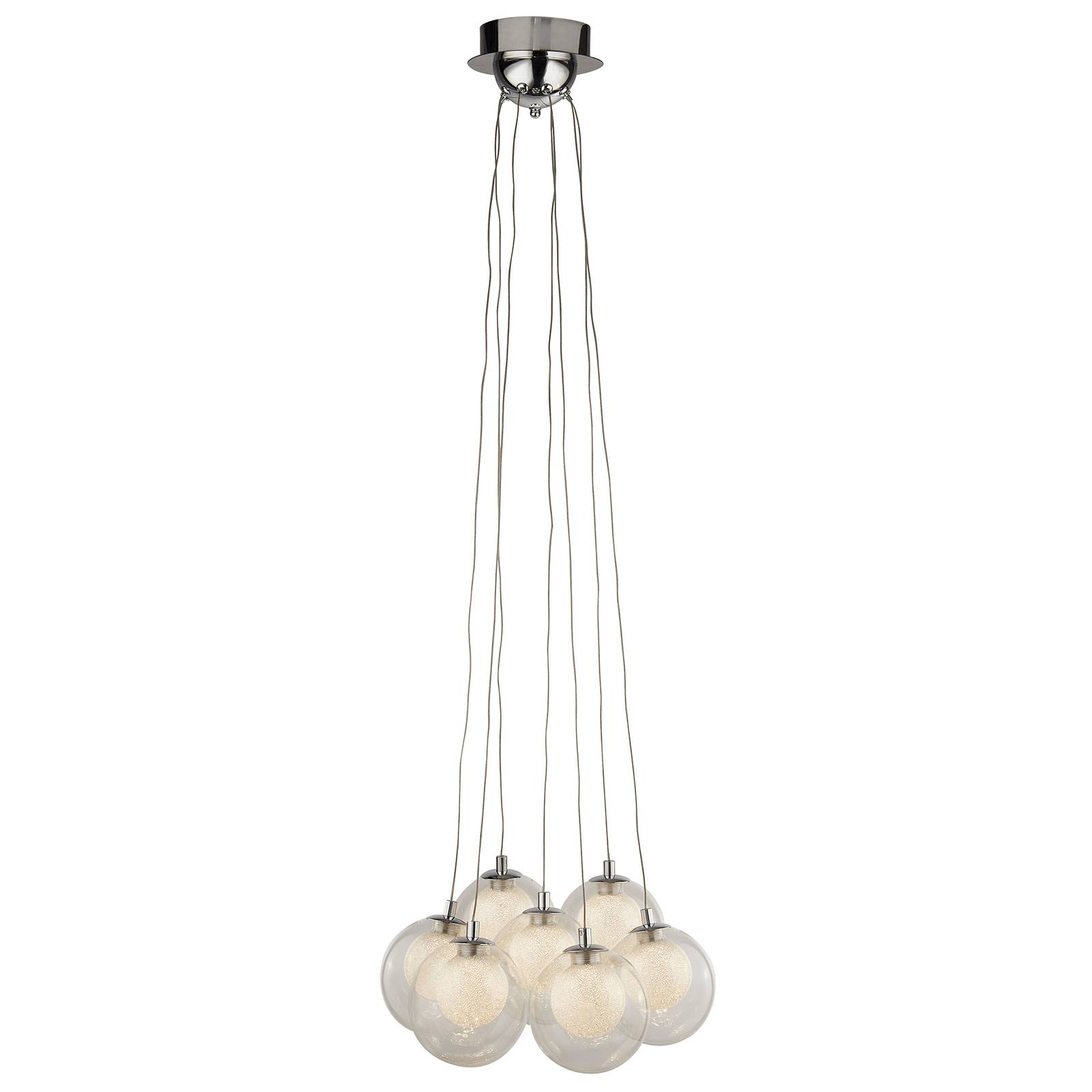 Cluster - 7 Light Led Ball Deckenanhänger - Chrom Glas & Kristall Sandkugeln - Searchlight
