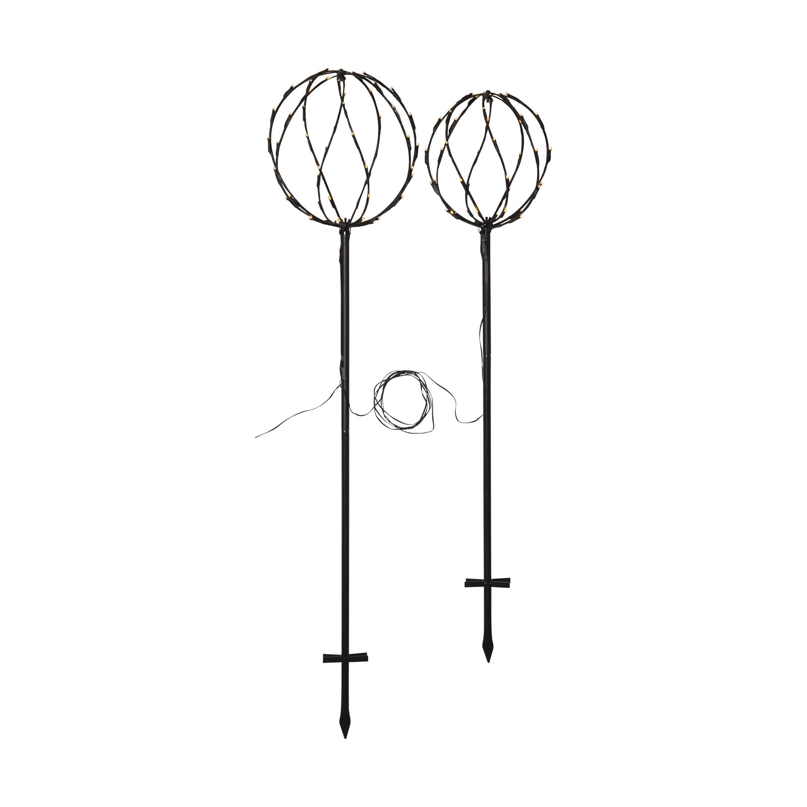 Lampada LED con picchetto a terra Sphere, nero, metallo, set da 2