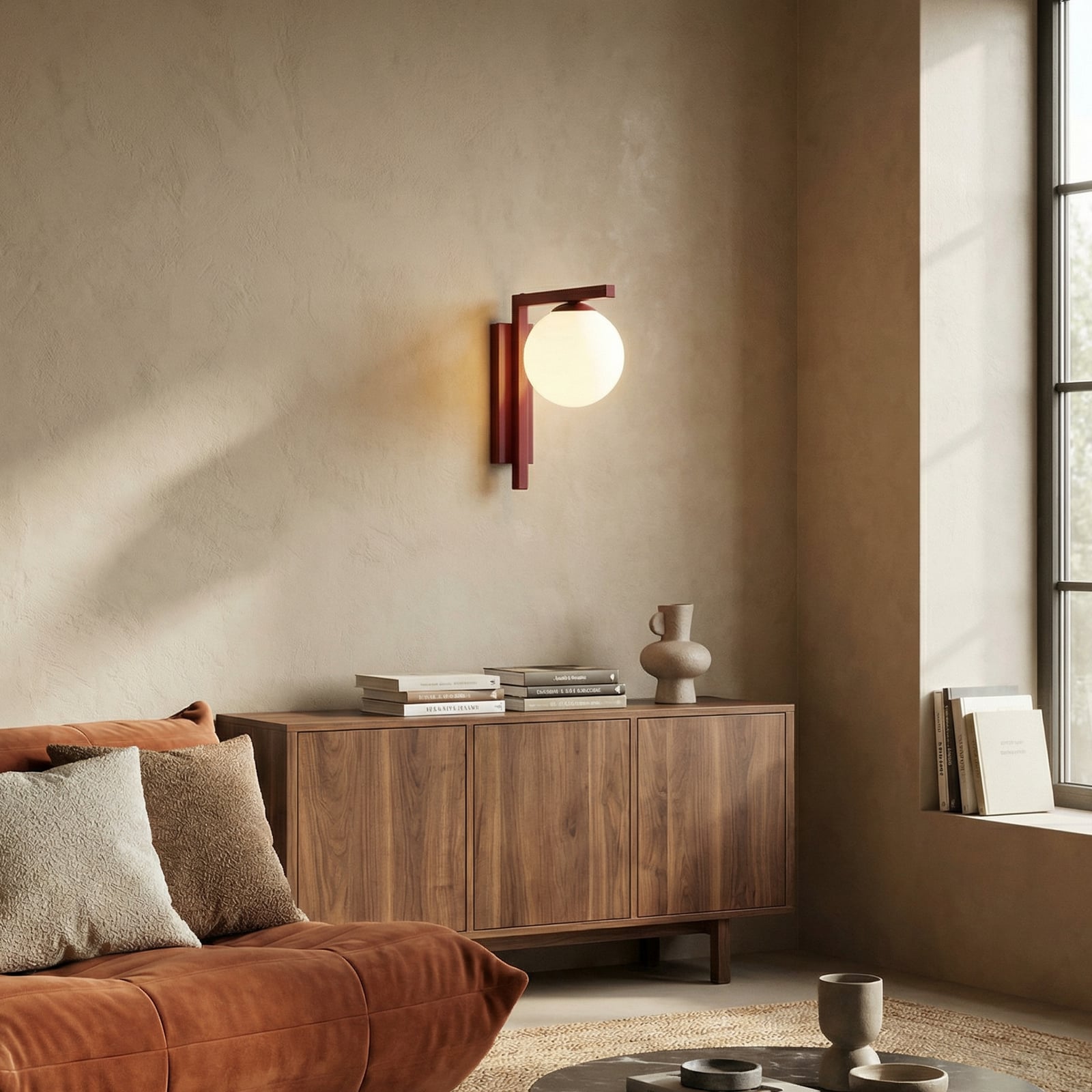 Wandleuchte Zac, opal/weinrot, 1-flammig