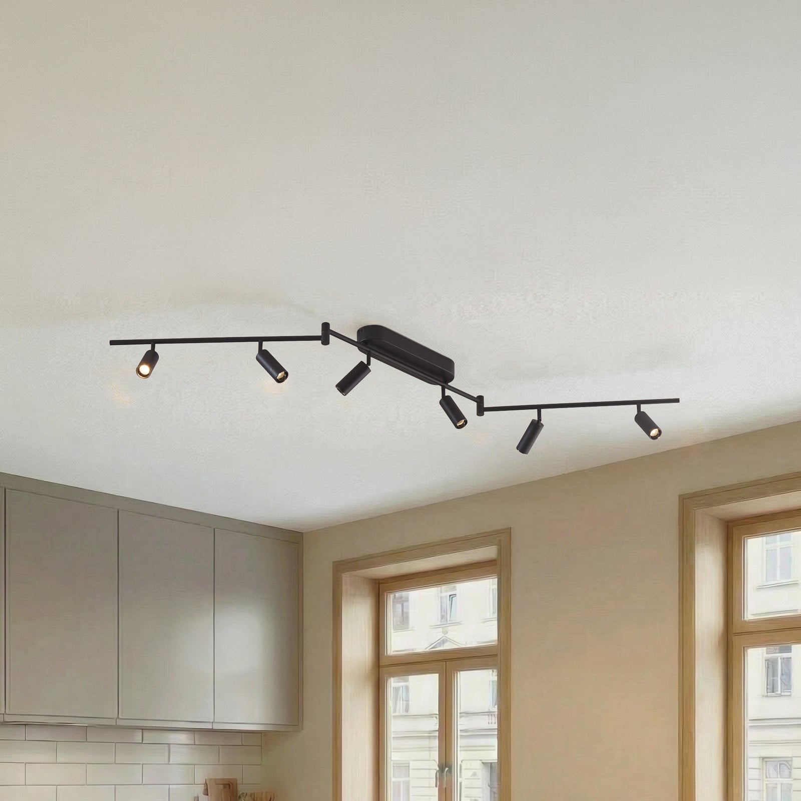 Lindby plafonieră LED Eldrin 6 becuri spoturi negru - Camera de zi / sufragerie - Modern - Metal