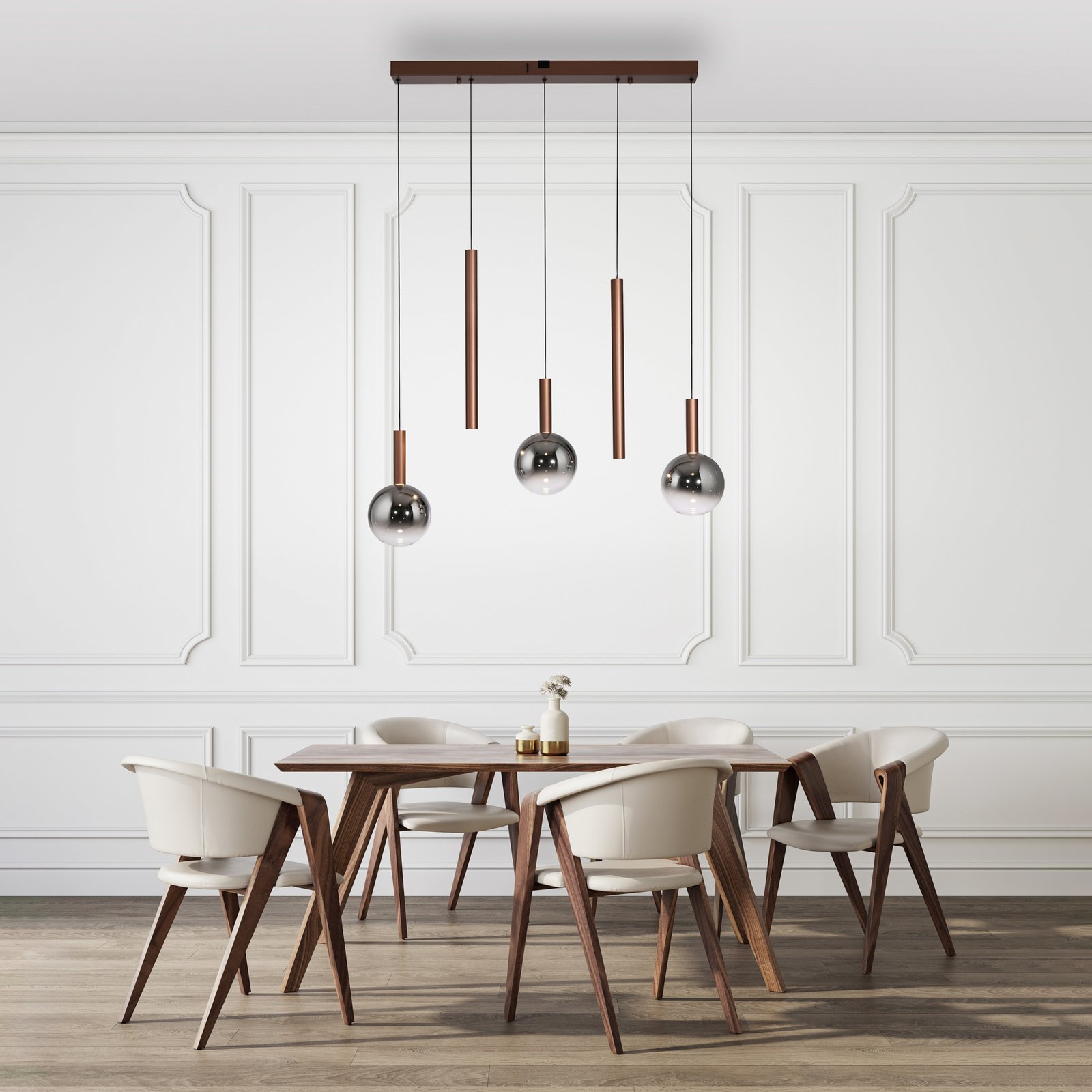 Paul Neuhaus LED závěsné světlo Bowl, délka 100 cm, hnědá/šedá