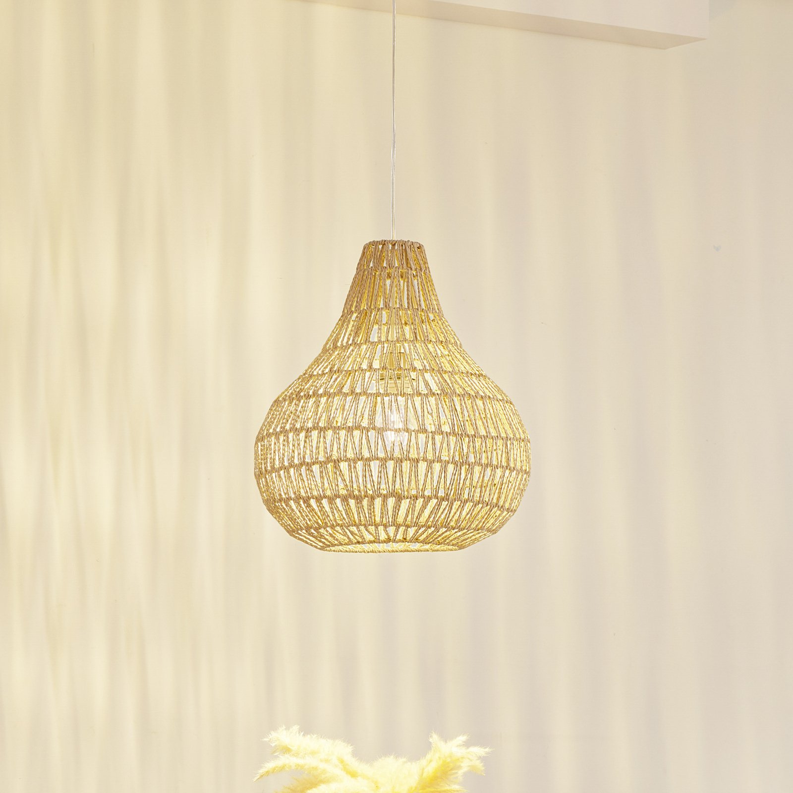 Lindby pendant light Miryam, natural hemp rope, Ø 40 cm