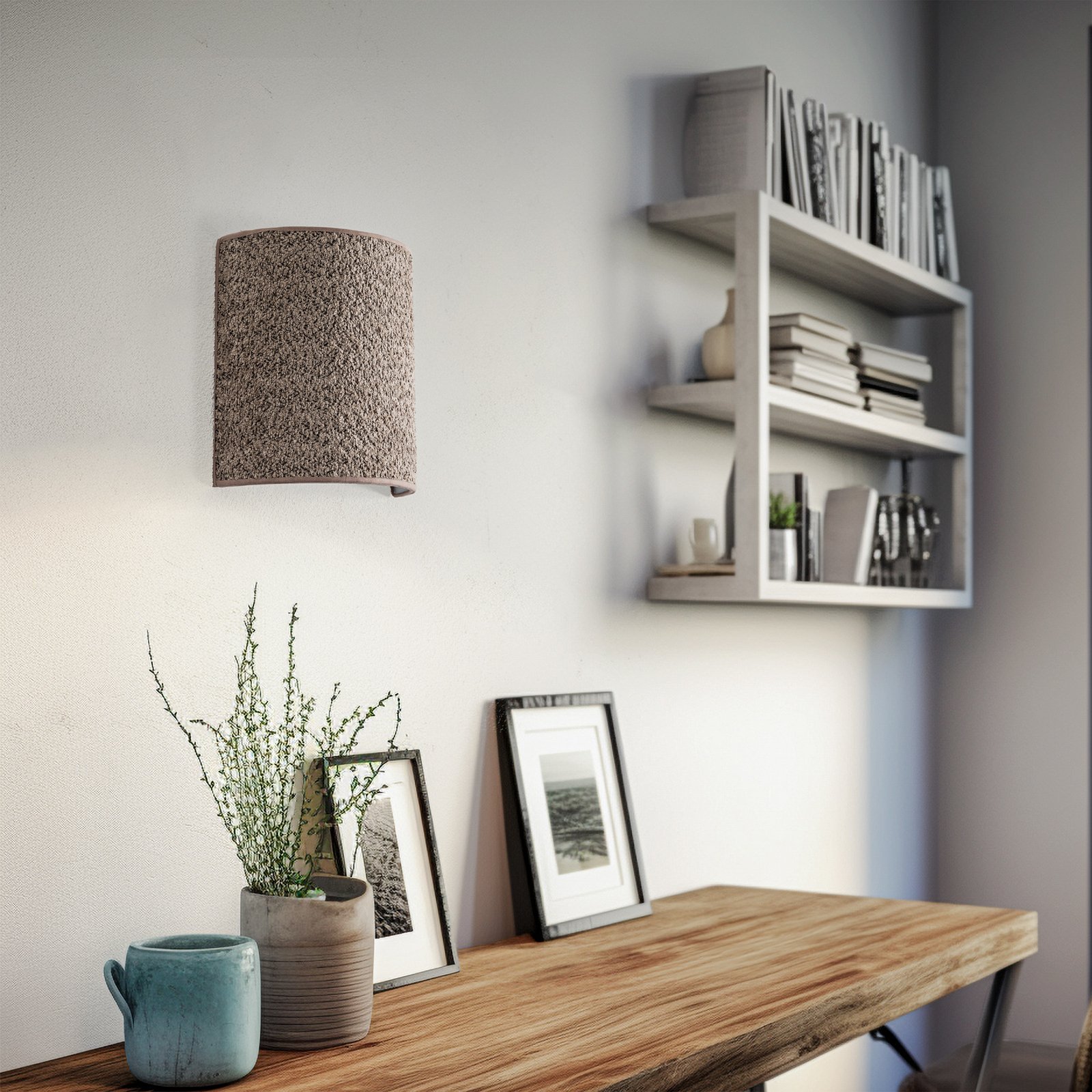 Wandlamp Boucle van stof, cappuccino