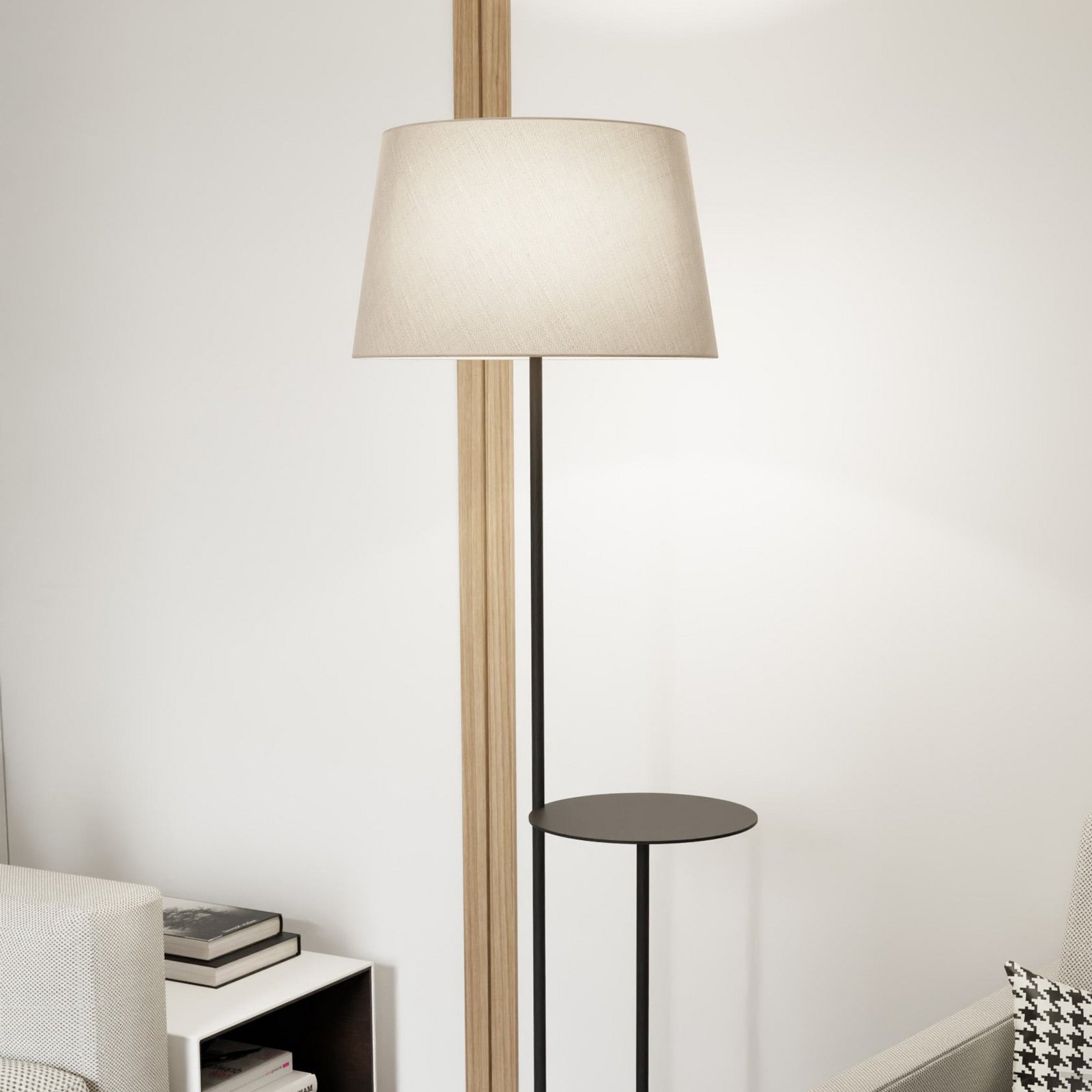 Podna lampa Hotel, bež/crna, visina 150 cm, tkanina/metal