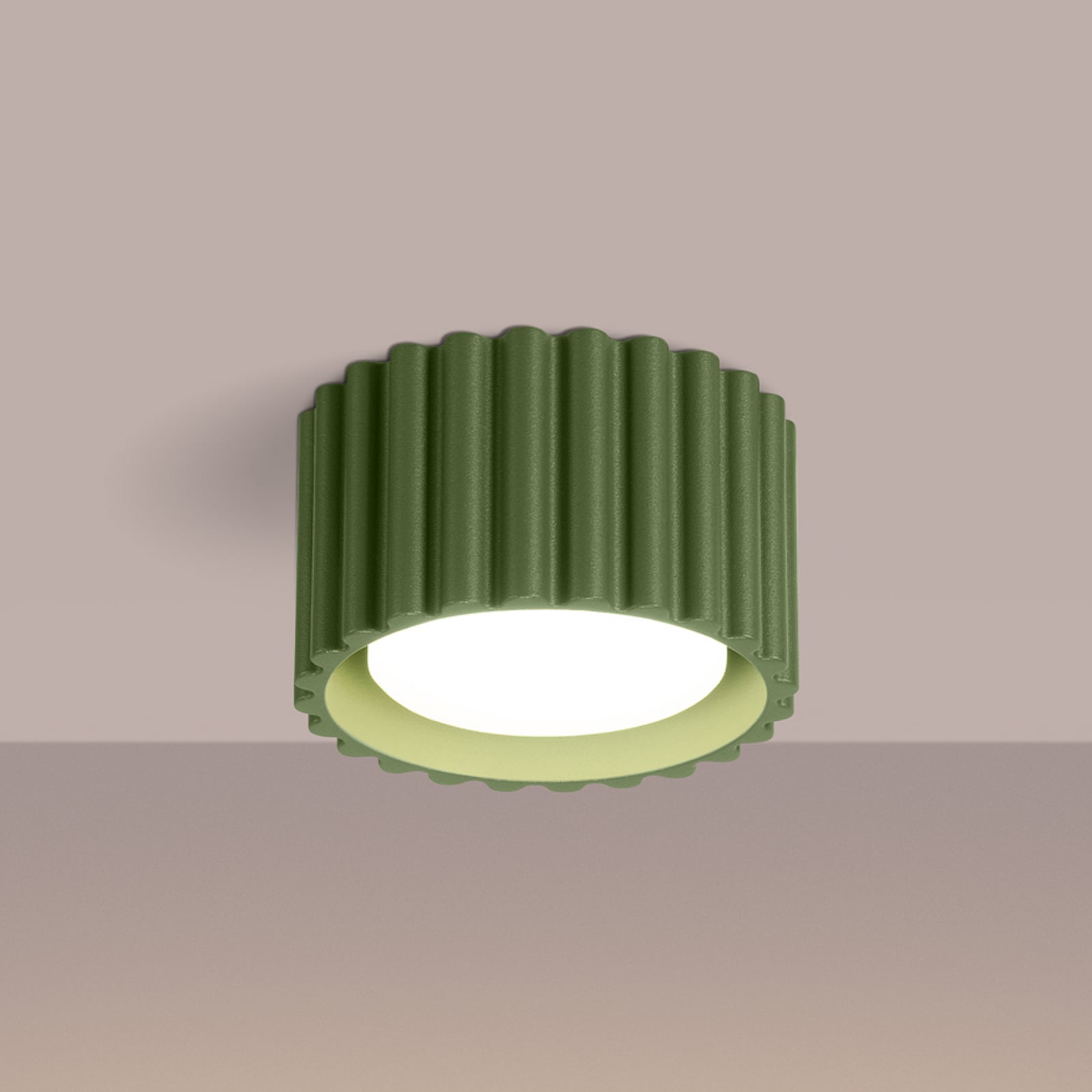 Plafonnier RIBLA, vert olive, Ø 10 cm, métal GX53 - SOLLUX