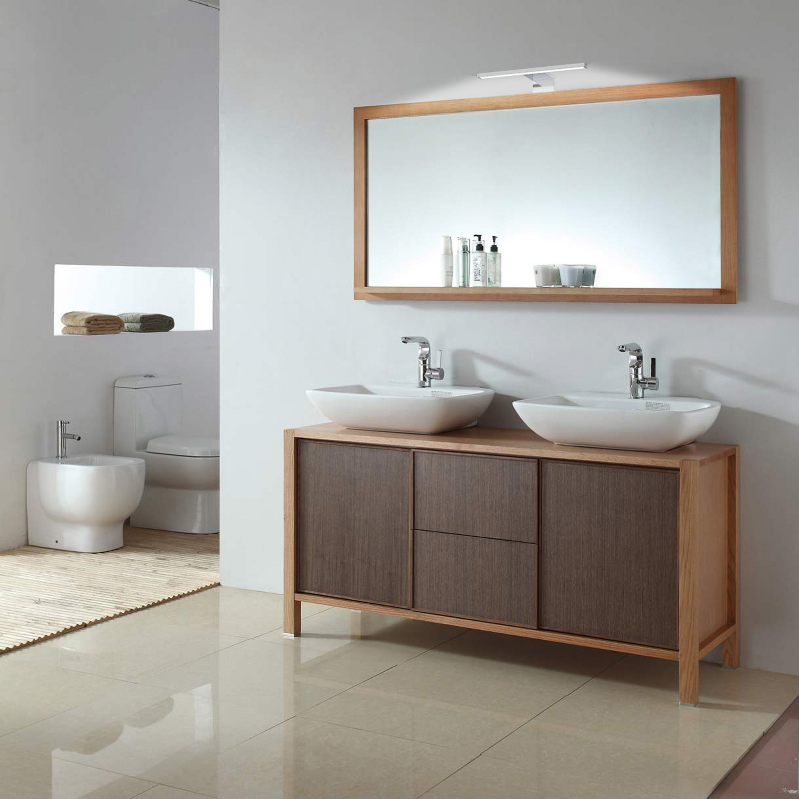 LED-ogledalo Mira, širina 30 cm, krom, kovina, 4.000 K LED-ogledalo Mira, širina 30 cm, krom, kovina, 4.000 K