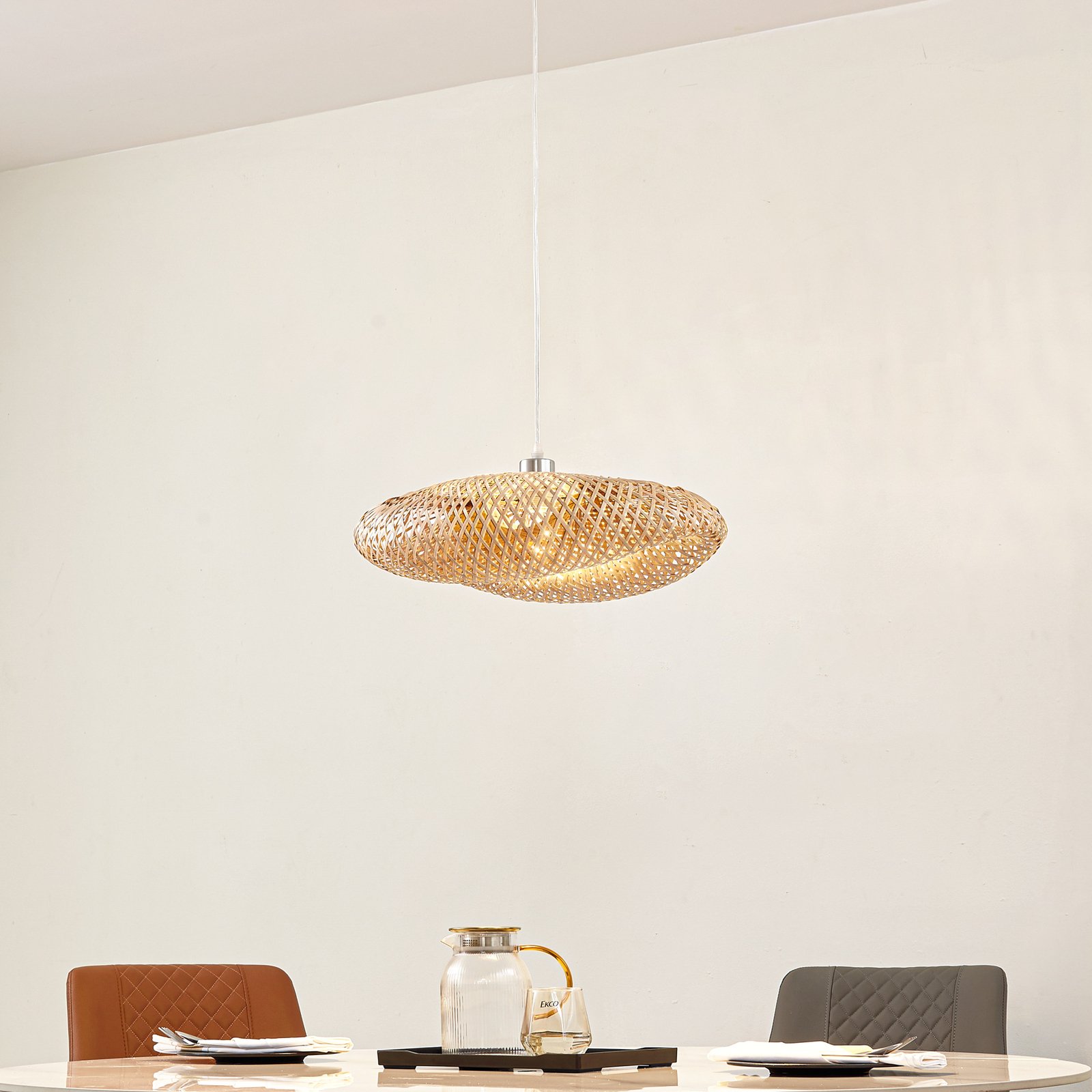 Lindby hanglamp Eleane, bamboe, naturel, Ø 50 cm