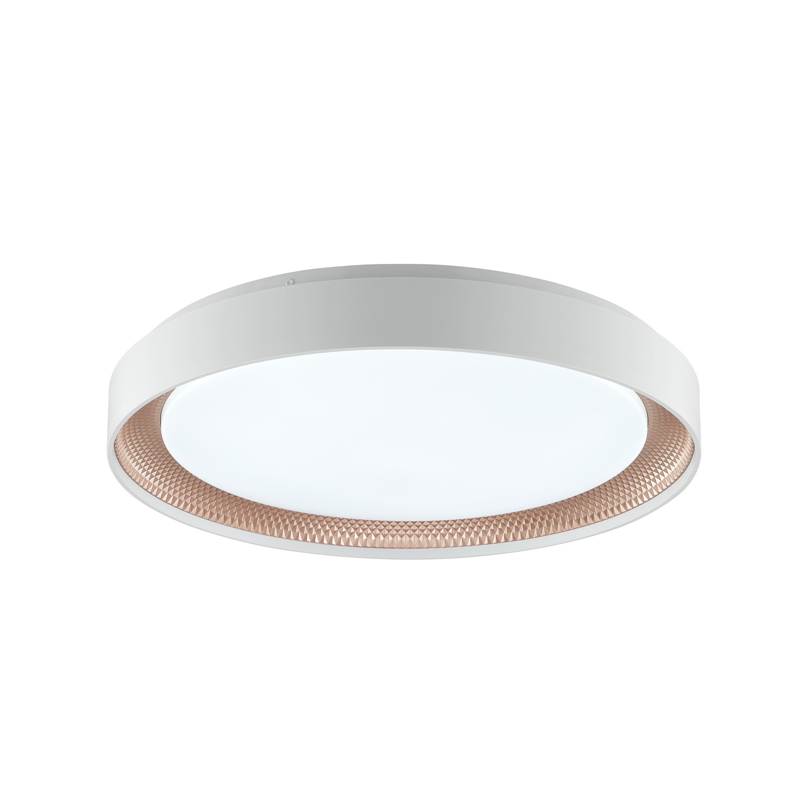 Plafón LED Waldo, blanco/oro rosa, Ø 48,5 cm, CCT, atenuable. Plafón LED Waldo, blanco/oro rosa, Ø 48,5 cm, CCT, atenuable.