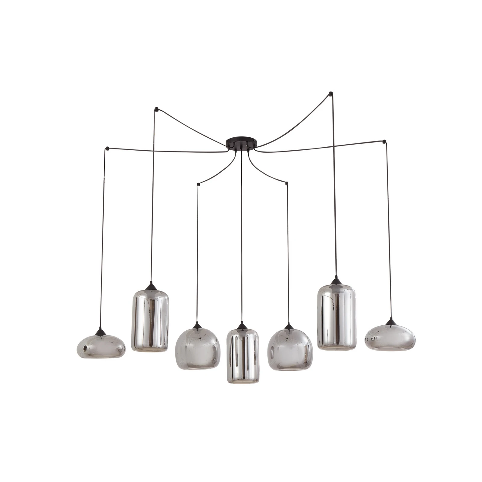 Lindby suspension Marla, 7 lampes, verre, gris fumé, 128cm