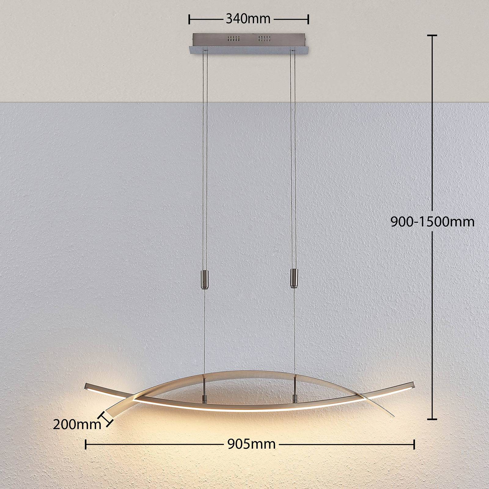 Żyrandol LED Marija, 90,5 cm, srebrny, metalowy