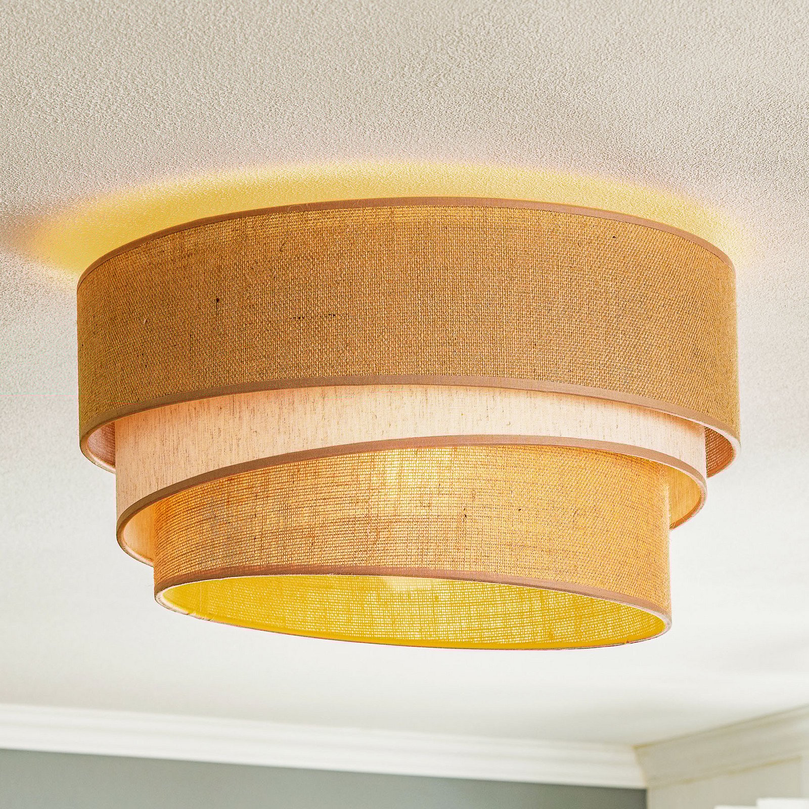Duolla Plafonieră Trio iută maro natural/alb Ø45cm - Camera de zi / sufragerie - maro natural alb - Țesătură / Textil