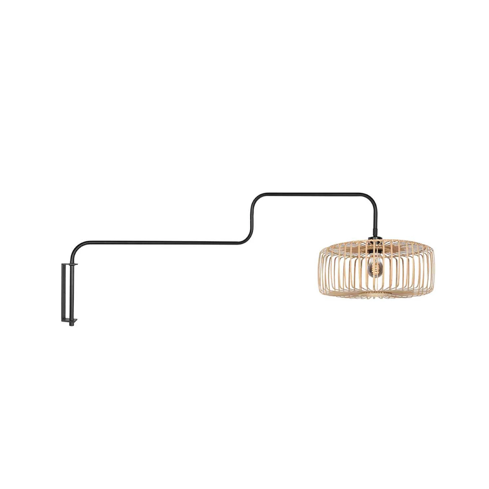 Wandlampe Bloeba, schwarz/Bambus natur, Ausladung 140 cm