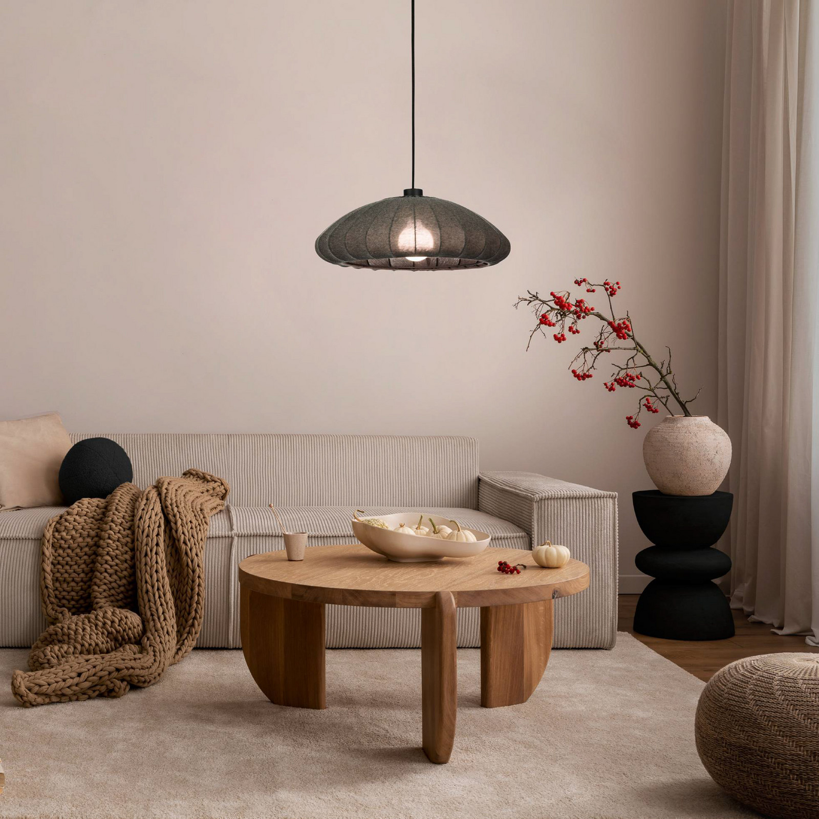 EGLO Lampă suspendată Barlaston cu 1 bec neagră din material textil - Camera de zi / sufragerie - negru - Țesătură / Textil