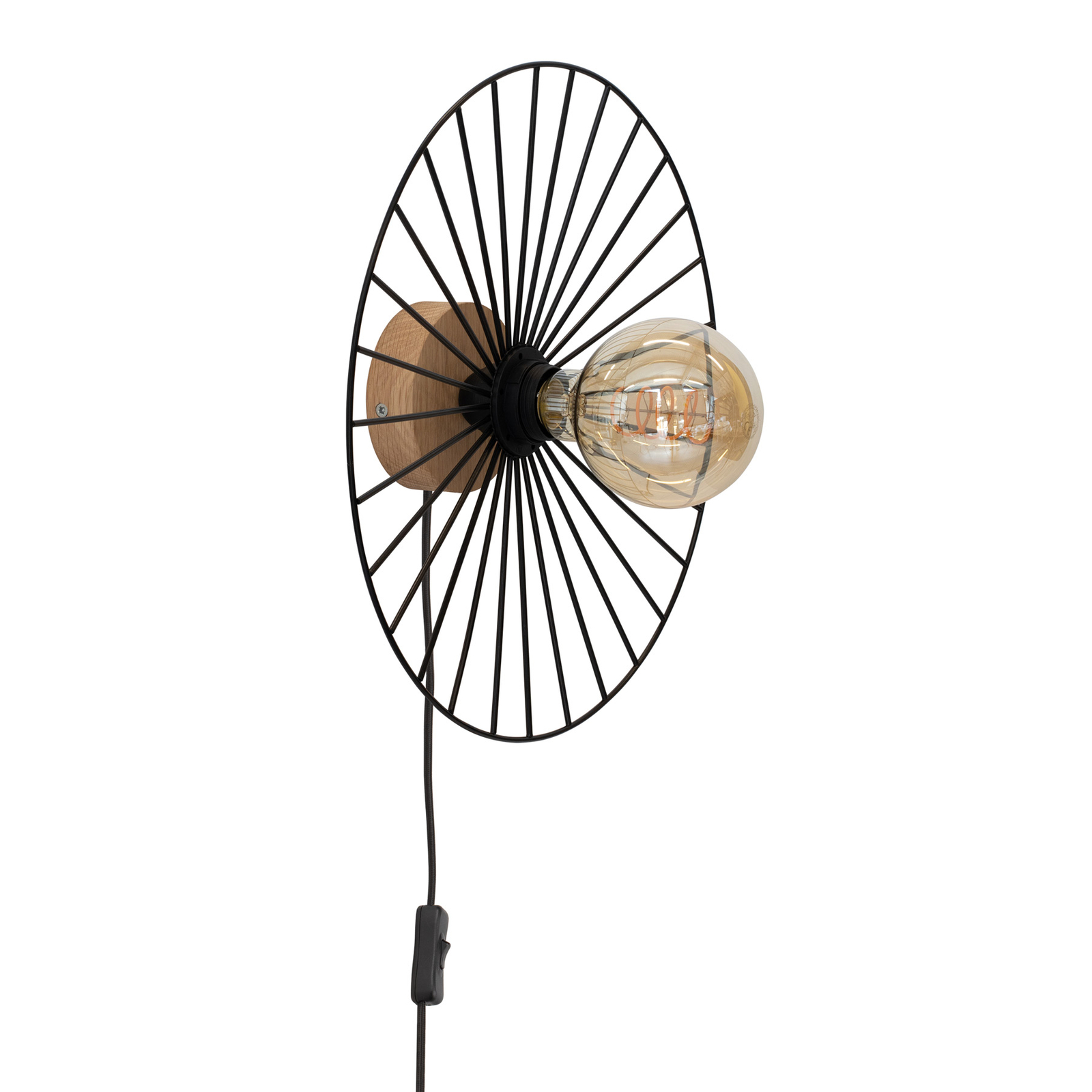 Envostar Yahel wandlamp, eiken/zwart, Ø 35cm