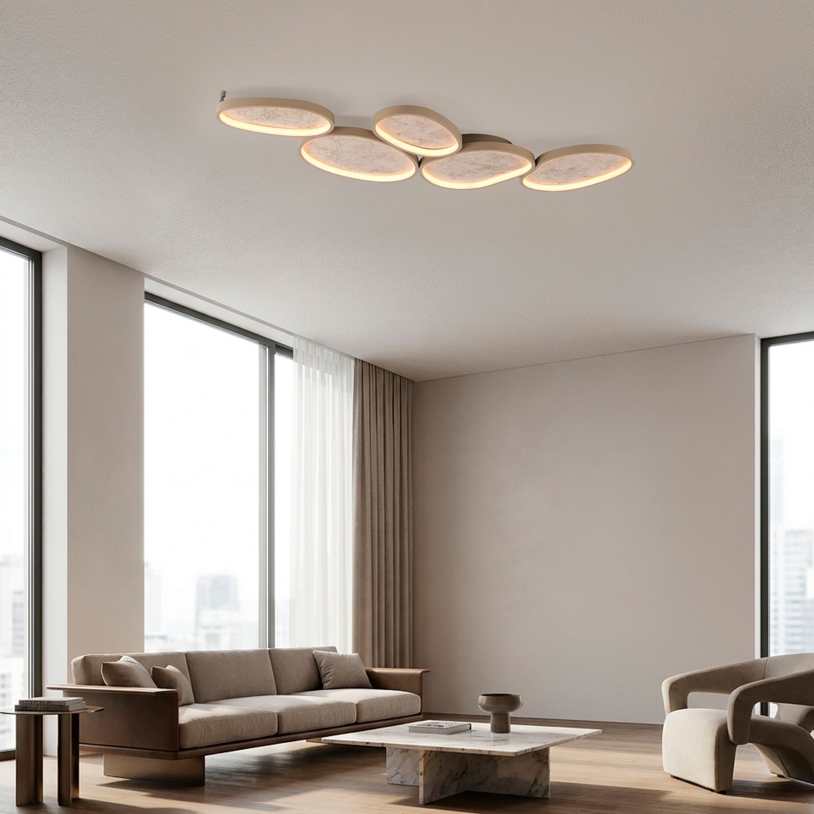 Moonbraker 5 LED ceiling light, sand beige, 3,000K, dimmable