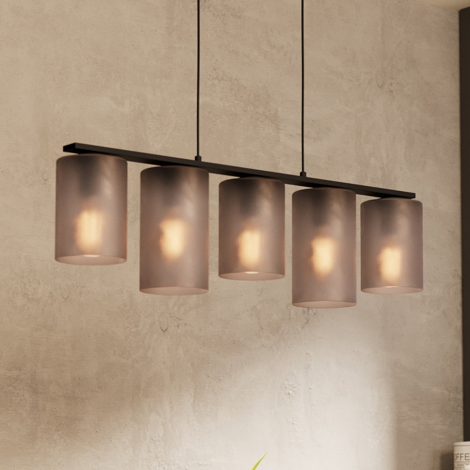 Colomera pendant light, black/grey, 5-bulb.