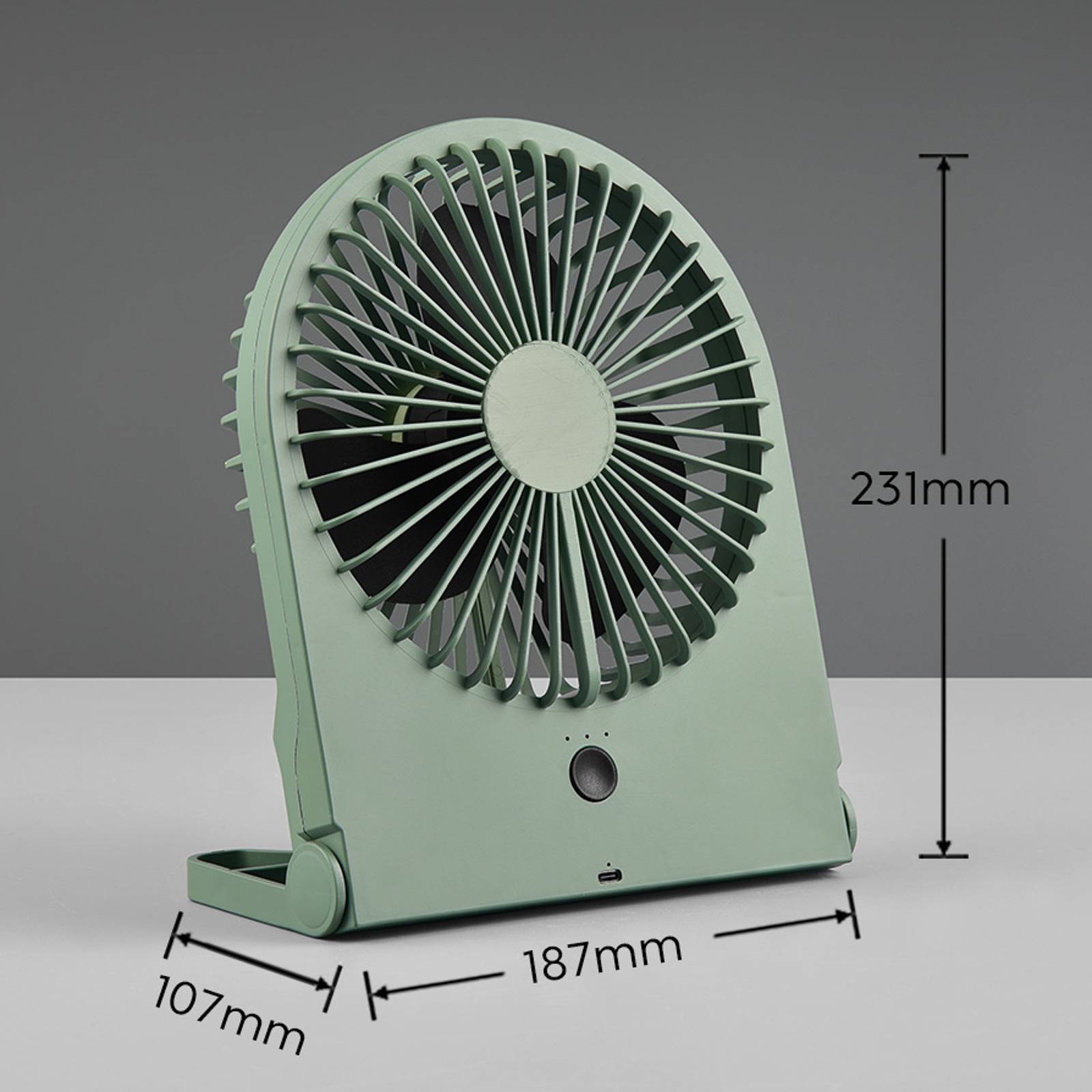 Reality Leuchten Bezdrátový stolní ventilátor Breezy, pistáciově zelený, tichý