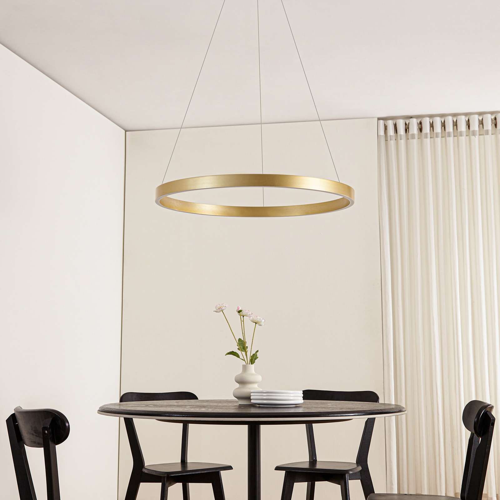 Lucande LED Pendant lamp Yonam, gold, Ø 80cm