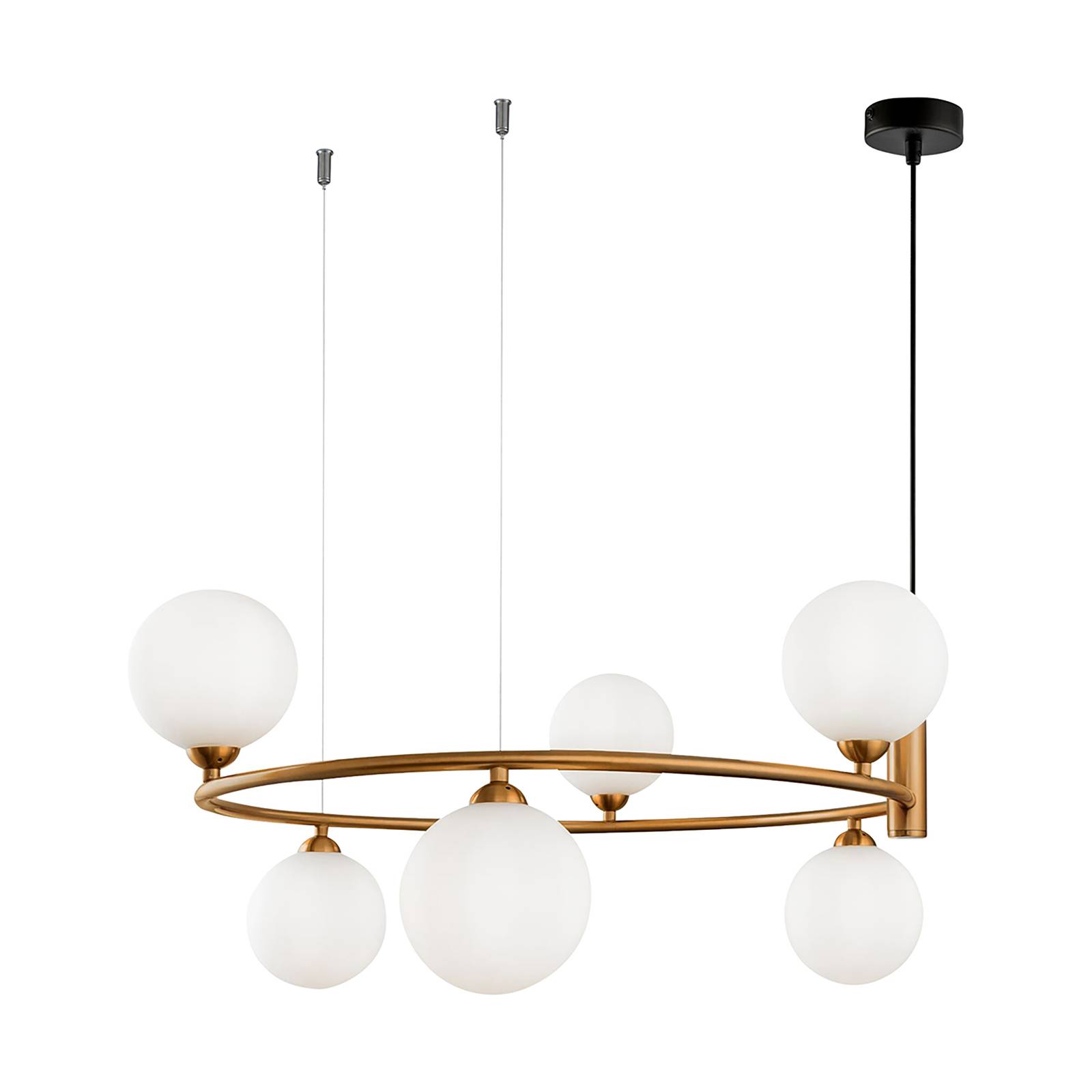 Maytoni Ring hanging light 6-bulb brass/white, for Living / Dining Room, metal, glass, G9, 25 W, H: 28 cm