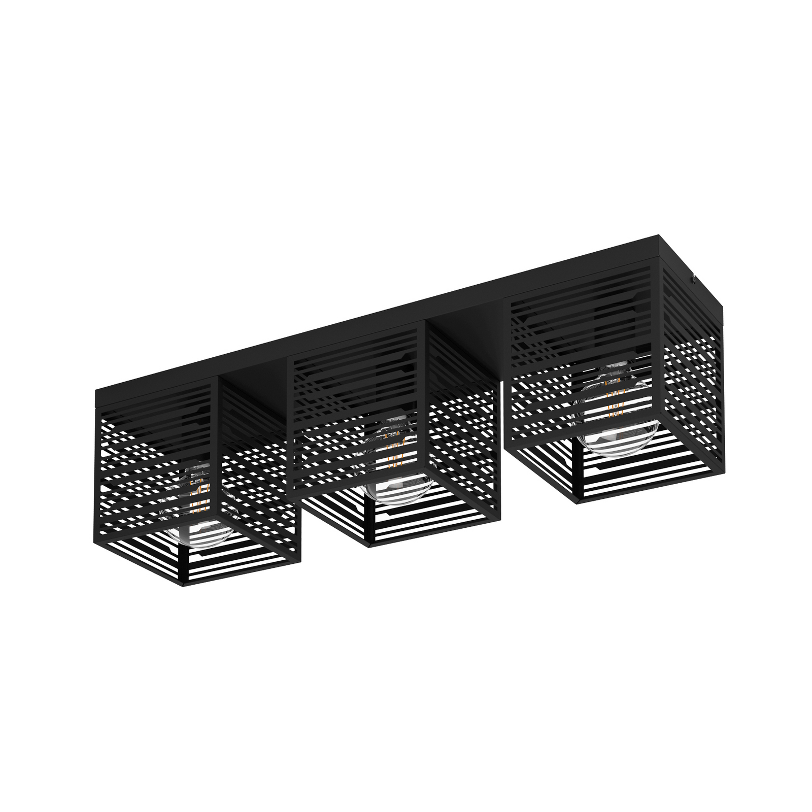 Plafonieră Piedritas, trei abajururi pătrate negre Plafonieră Piedritas, trei abajururi pătrate negre