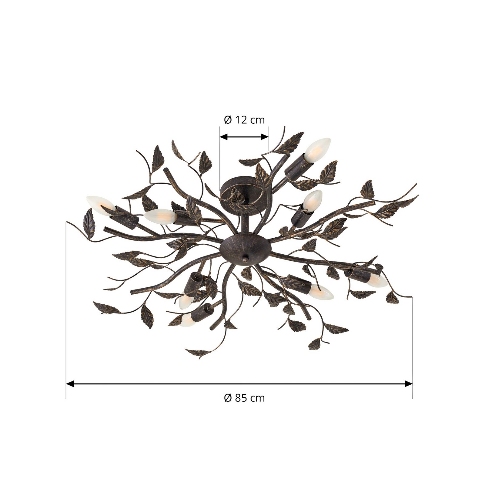 Yos loftslampe, 85 cm, 8 lyskilder, sort-guld - Lindby