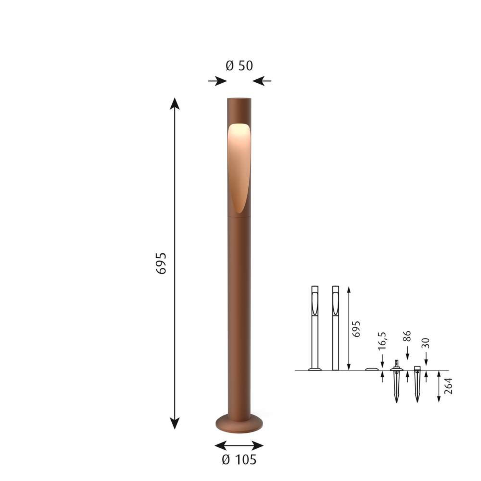 Flindt Garden Lampă de Grădină Long LED 2700K w/Base Corten - Louis Poulsen