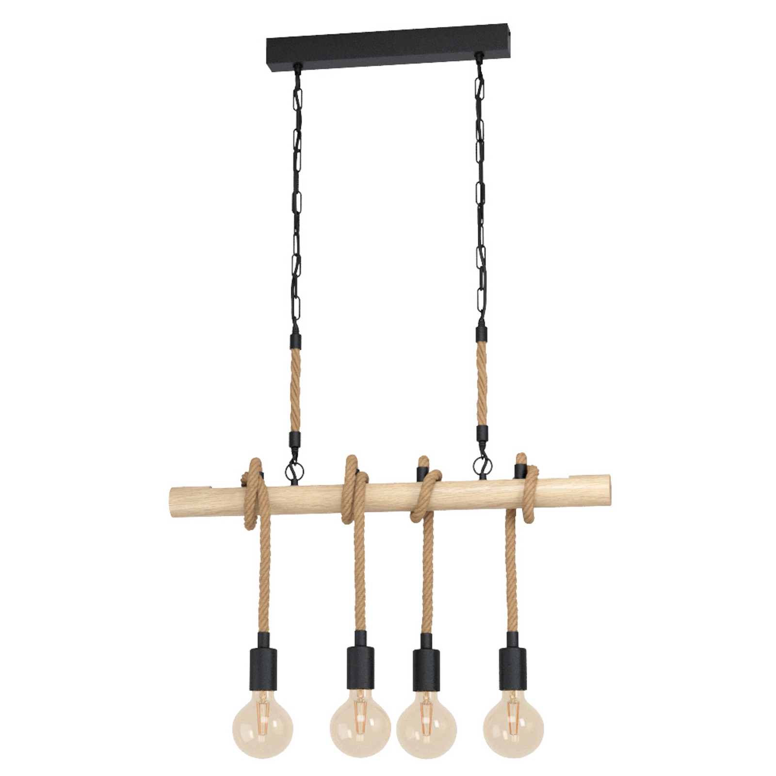 Youngstown hanglamp, lengte 70 cm, zwart/bruin, 4-lamps.