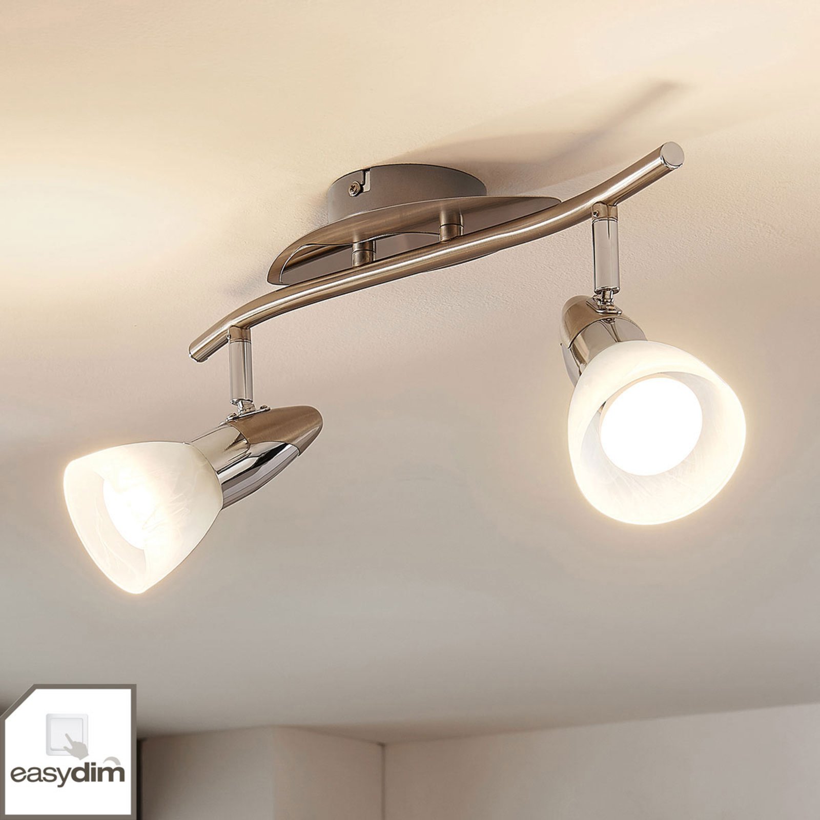 Cora LED ceiling lamp, easydim, two-bulb, Lampenwelt.com, for Living / Dining Room, metal, glass, E14, 5 W, energy efficiency: A++, L: 49 cm, W: 9.5 cm, H: 17.5 cm