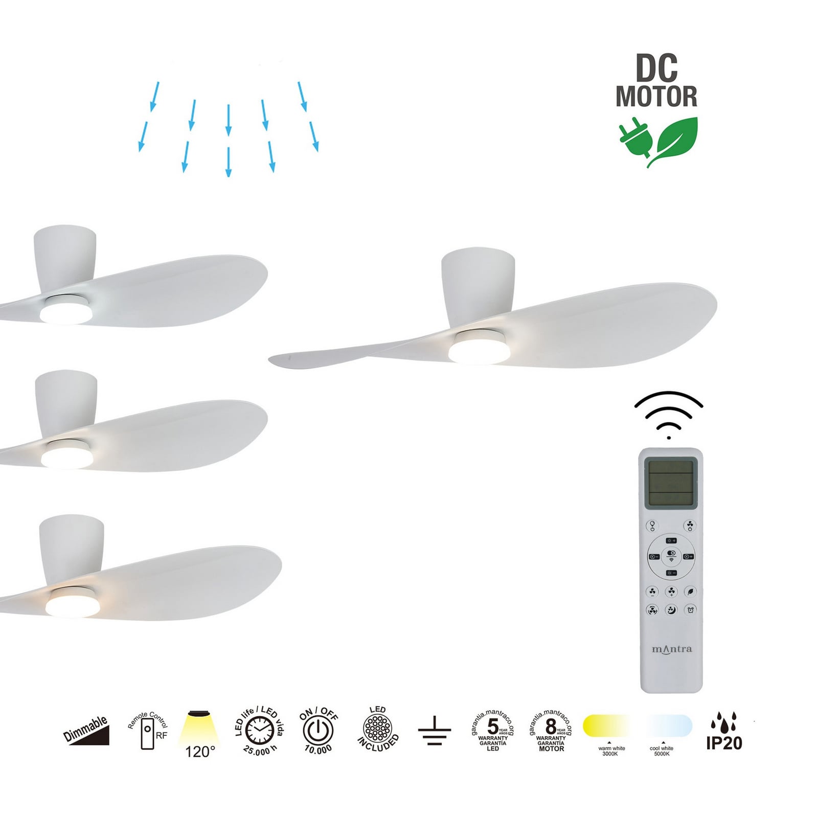 LED-Deckenventilator Surfer, weiß, DC, leise, CCT, 112 cm